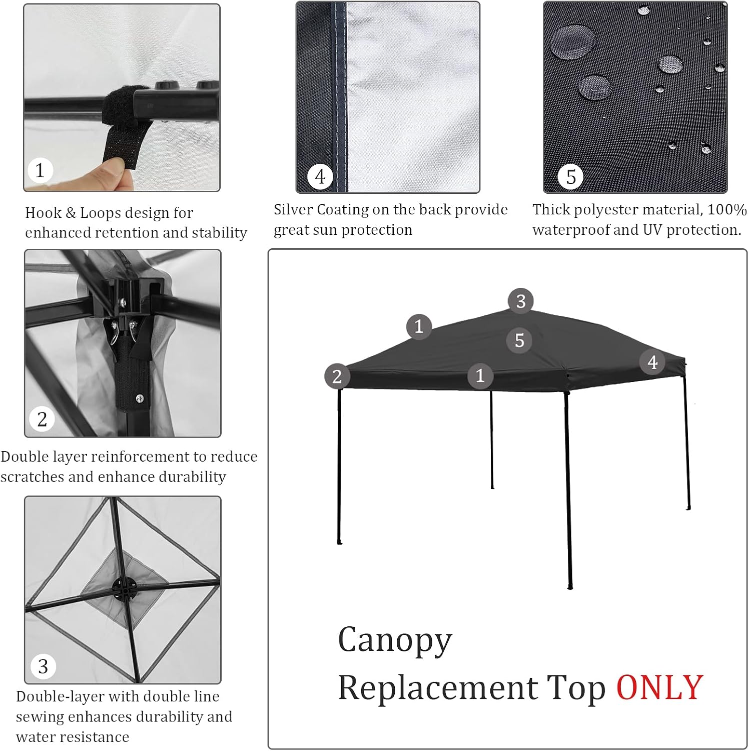 Toldo de repuesto para tienda de campaña desplegable de 8 x 8 pulgadas (solo cubierta superior del toldo), color negro