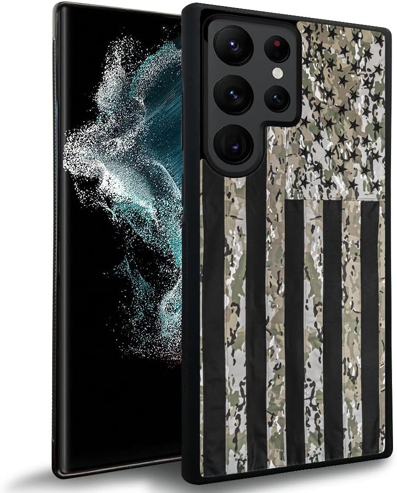 DJSOK Funda compatible con Samsung Galaxy S22 Ultra, diseño clásico de bandera de camuflaje y funda protectora de silicona suave