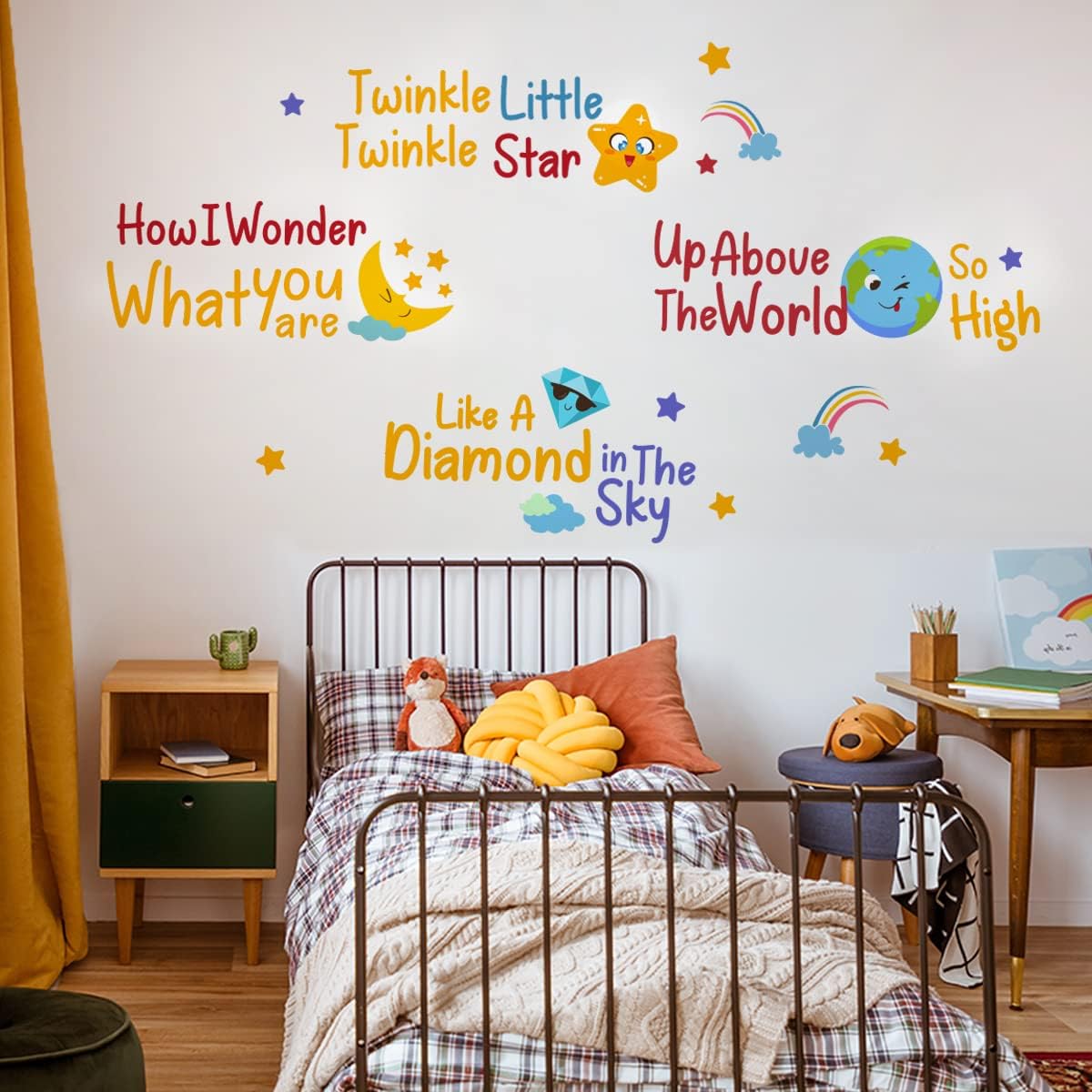 DEKOSH Juego de calcomanías de pared para habitación de bebé con centelleante y centelleante Little Star Rhyme, calcomanías de pared para niños para