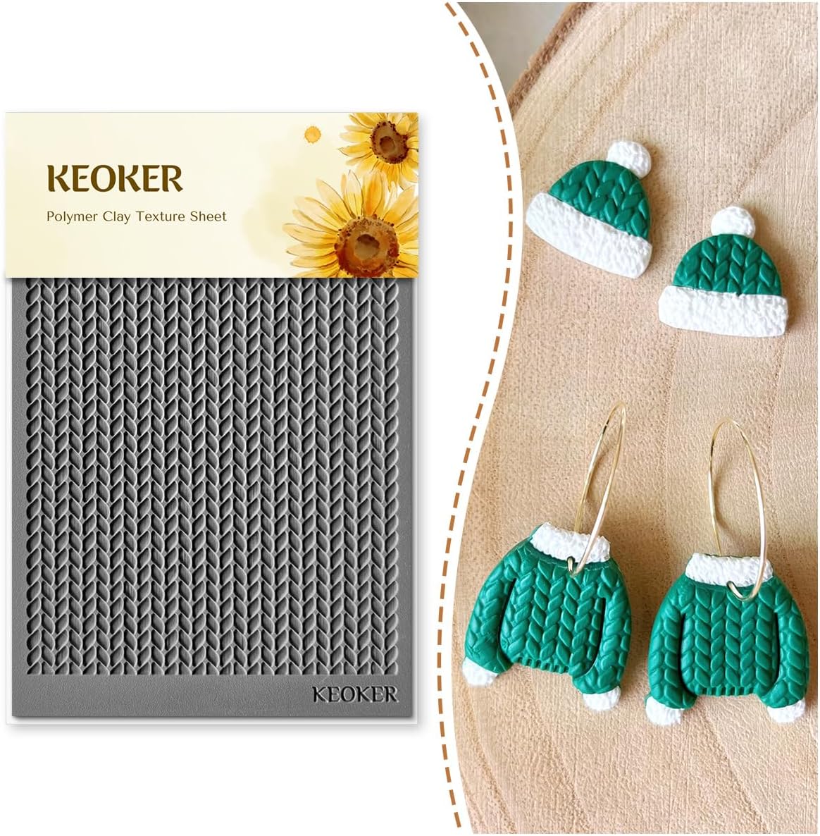 Keoker Hoja de textura de arcilla polimérica para Navidad, tapete de textura de arcilla navideña para hacer aretes, joyas, herramientas de aretes de