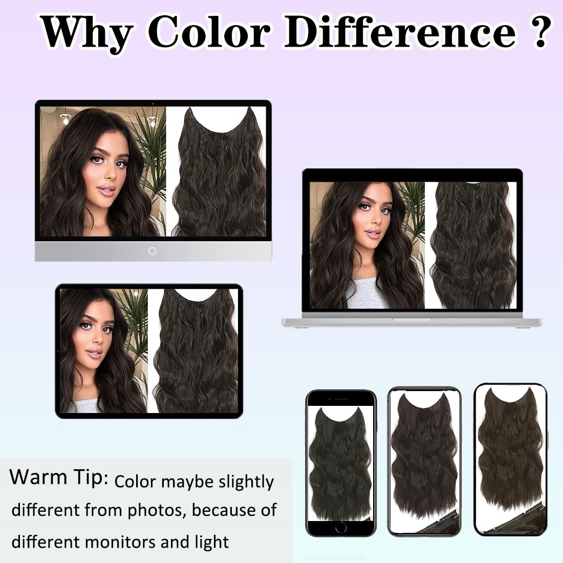 Extensiones de cabello tipo halo de 20 pulgadas, extensiones de cabello con alambre invisible con diadema transparente de tamaño ajustable, 4 clips