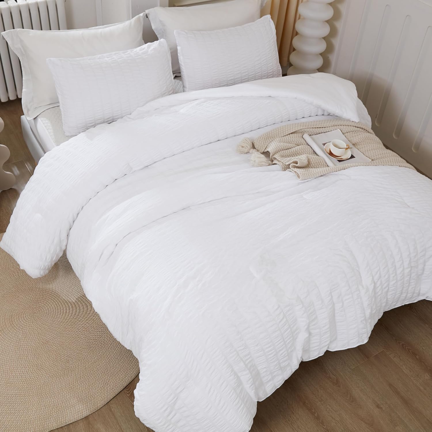 Litanika Juego de edredón blanco tamaño King, juego de edredón ligero de sirsaca de 3 piezas, juego de cama suave como regalo (edredón de 104 x 90