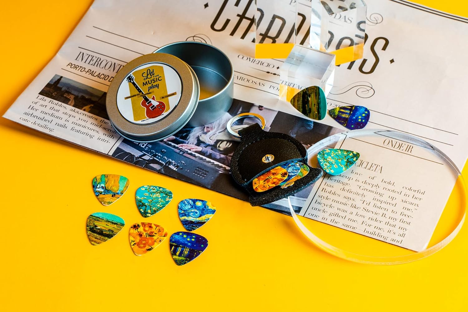 Paquete de 12 puntas de guitarra de celuloide de 0.71mm con estilo y colorido para el bajo de la guitarra, Van Gogh