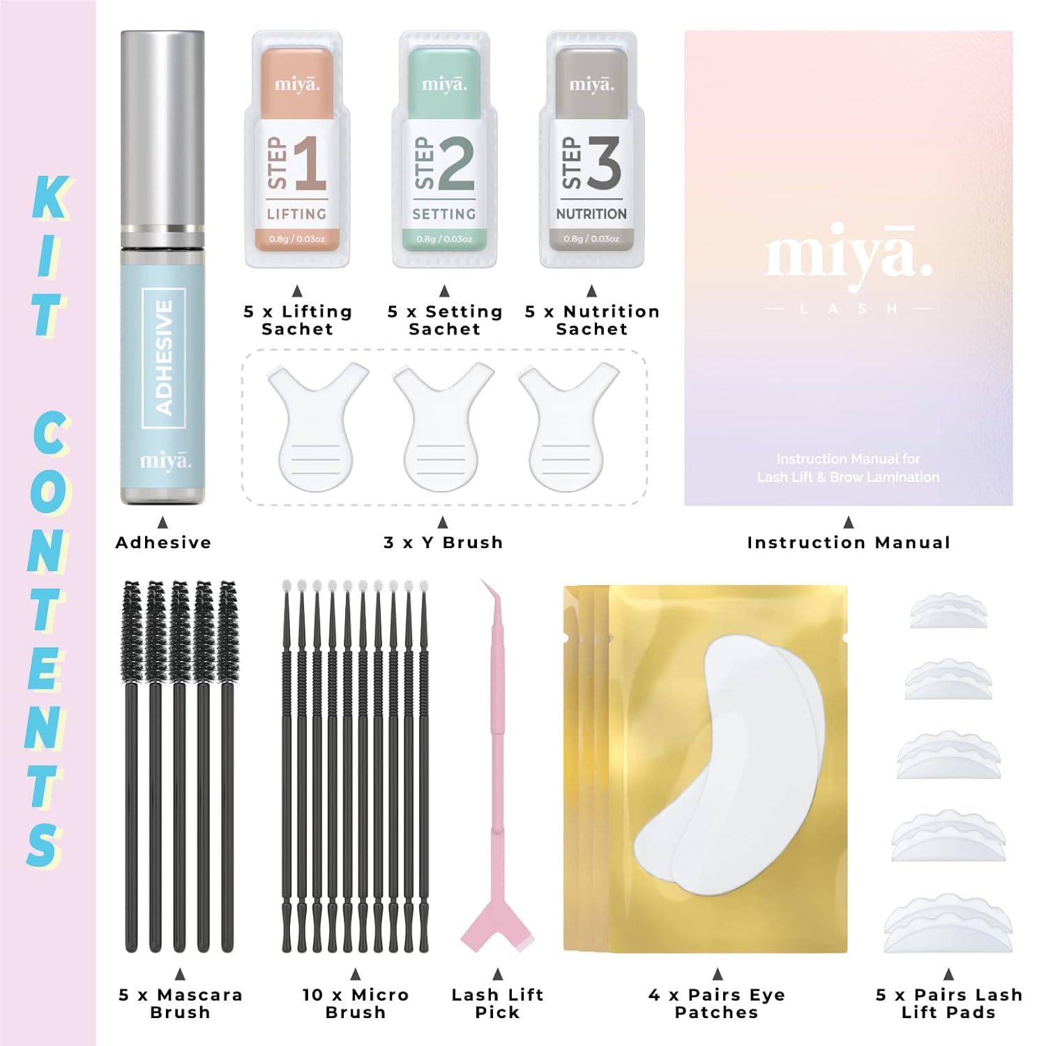MIYA LASH Kit de laminación de cejas y levantamiento de pestañas 2 en 1  Cejas instantáneas más llenas, pestañas  Resultado de salón dura 8 semanas