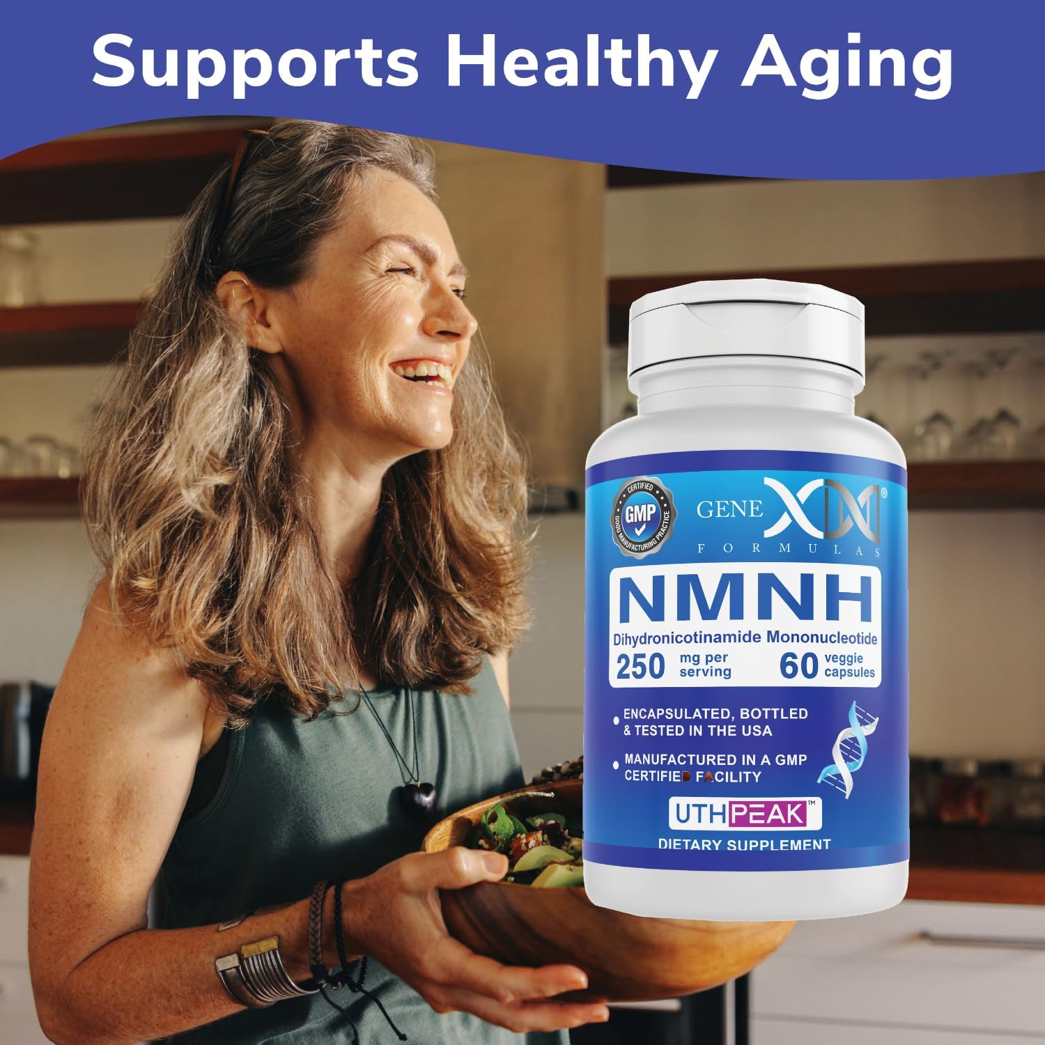 GENEX 250mg NMNH (60 cápsulas – 30 porciones)  Uthpeak NMNH (mononucleótido de dihidronicinamida) NAD+ precursor para un envejecimiento saludable –