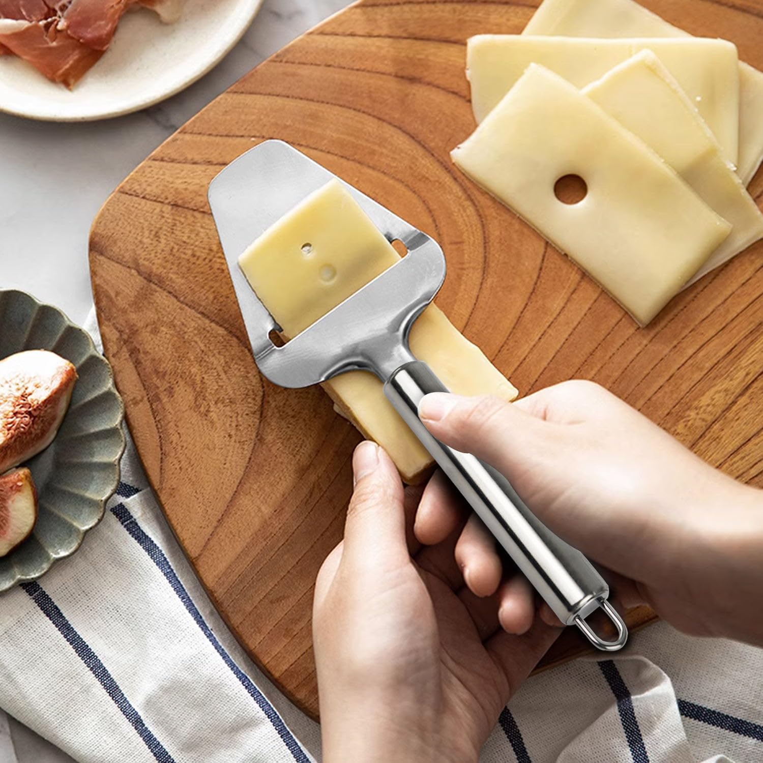 Paquete de 2 rebanadoras de queso de acero inoxidable con cortador de queso plano, cortador de queso de grosor ajustable con 8 cables adicionales