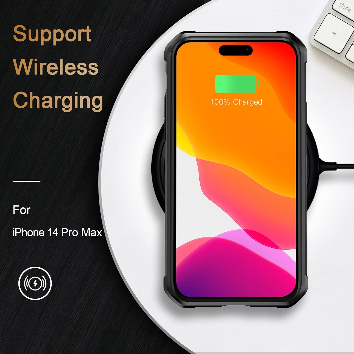 Tuerdan Funda para iPhone 14 Pro Max, a prueba de golpes de grado militar, parte trasera de fibra de carbono duro, marco de parachoques de TPU