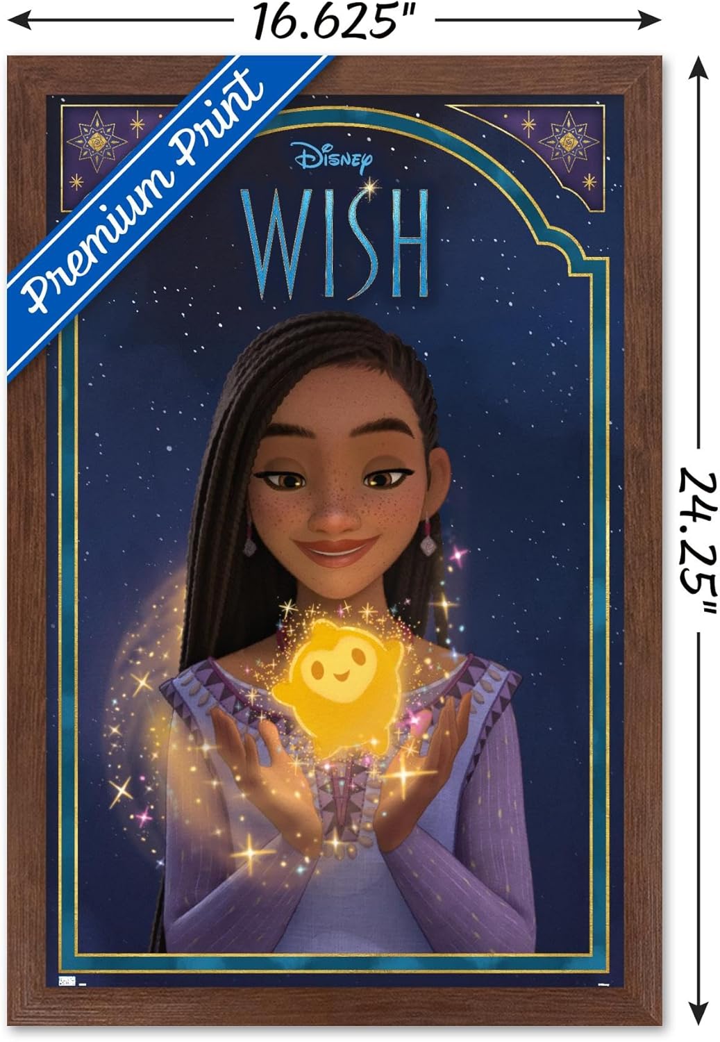 Trends International Disney Wish – Póster de pared Asha & Star, 14.72 x 22.37 pulgadas, versión enmarcada de caoba