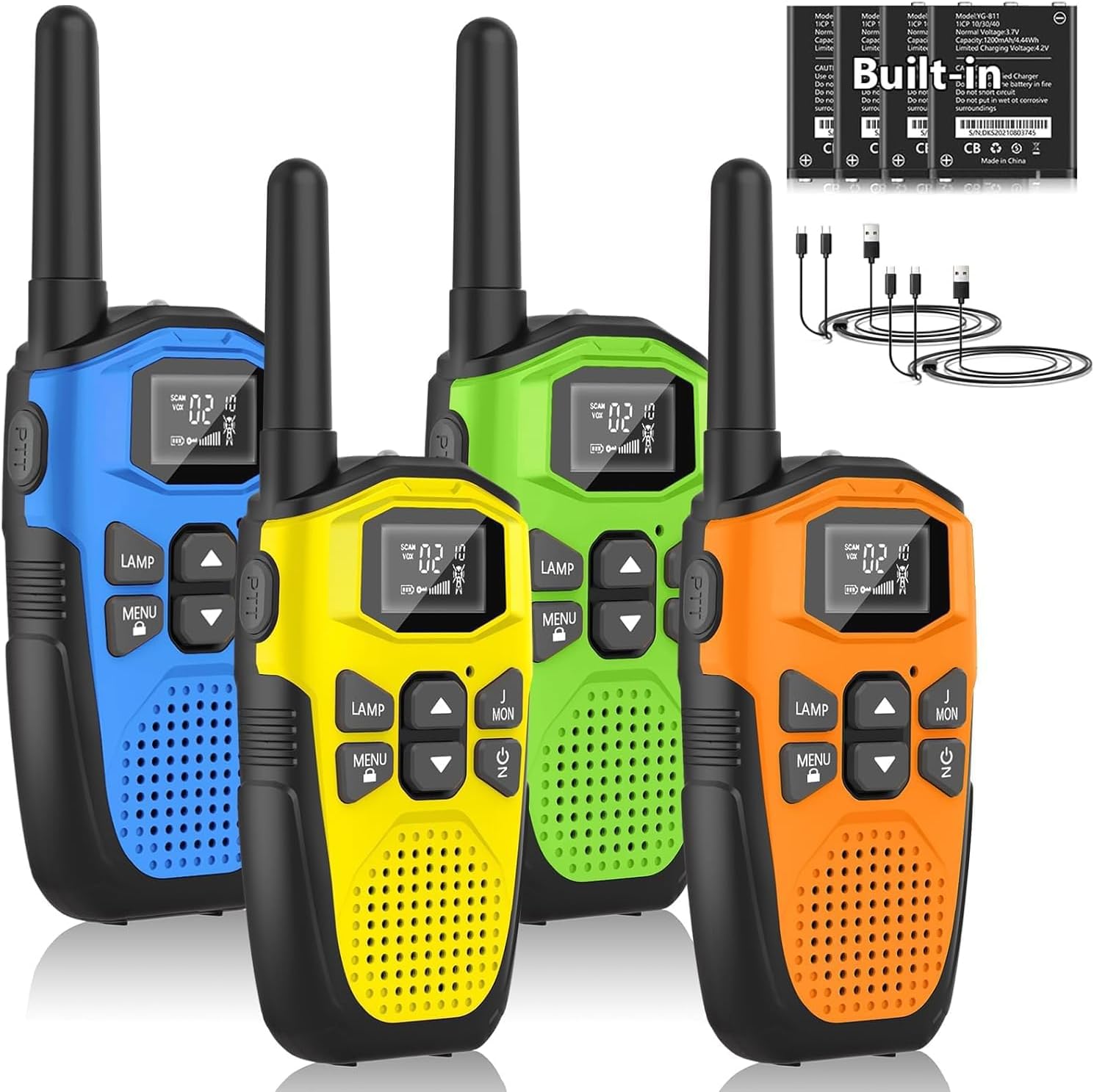 Walkie Talkie para adultos de largo alcance, NXGKET recargable, paquete de 4 baterías de iones de litio integradas, 22 canales FRS con cargador tipo