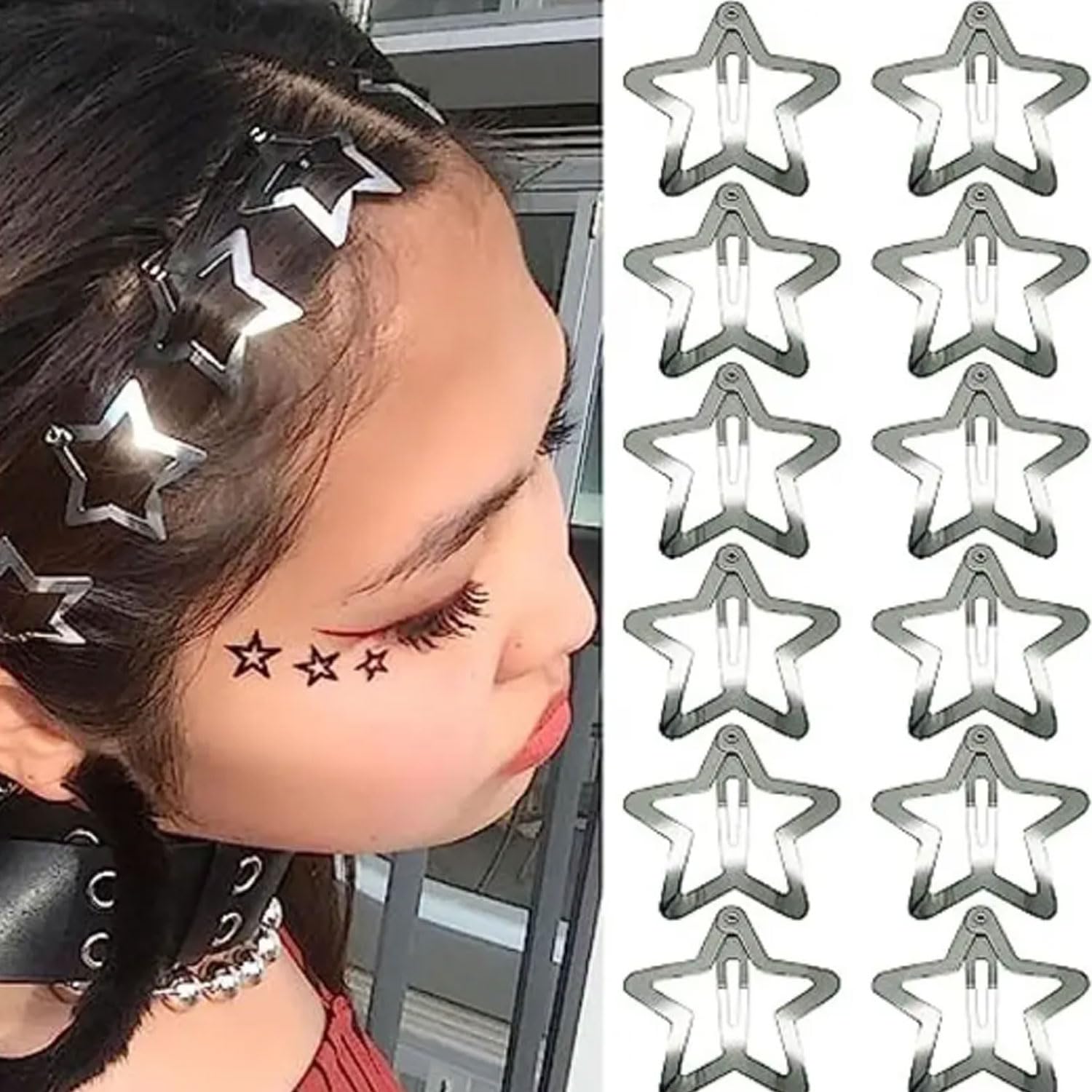 10 pinzas para el cabello con forma de estrella, diseño creativo de estrellas, antideslizantes, pinzas decorativas para el cabello Y2K de los años