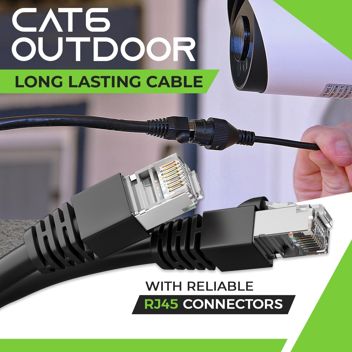 GearIT Cable Ethernet Cat6 para exteriores (200 pies), cobre puro 23 AWG, FTP, LLDPE, impermeable, entierro directo, en tierra, resistente a los
