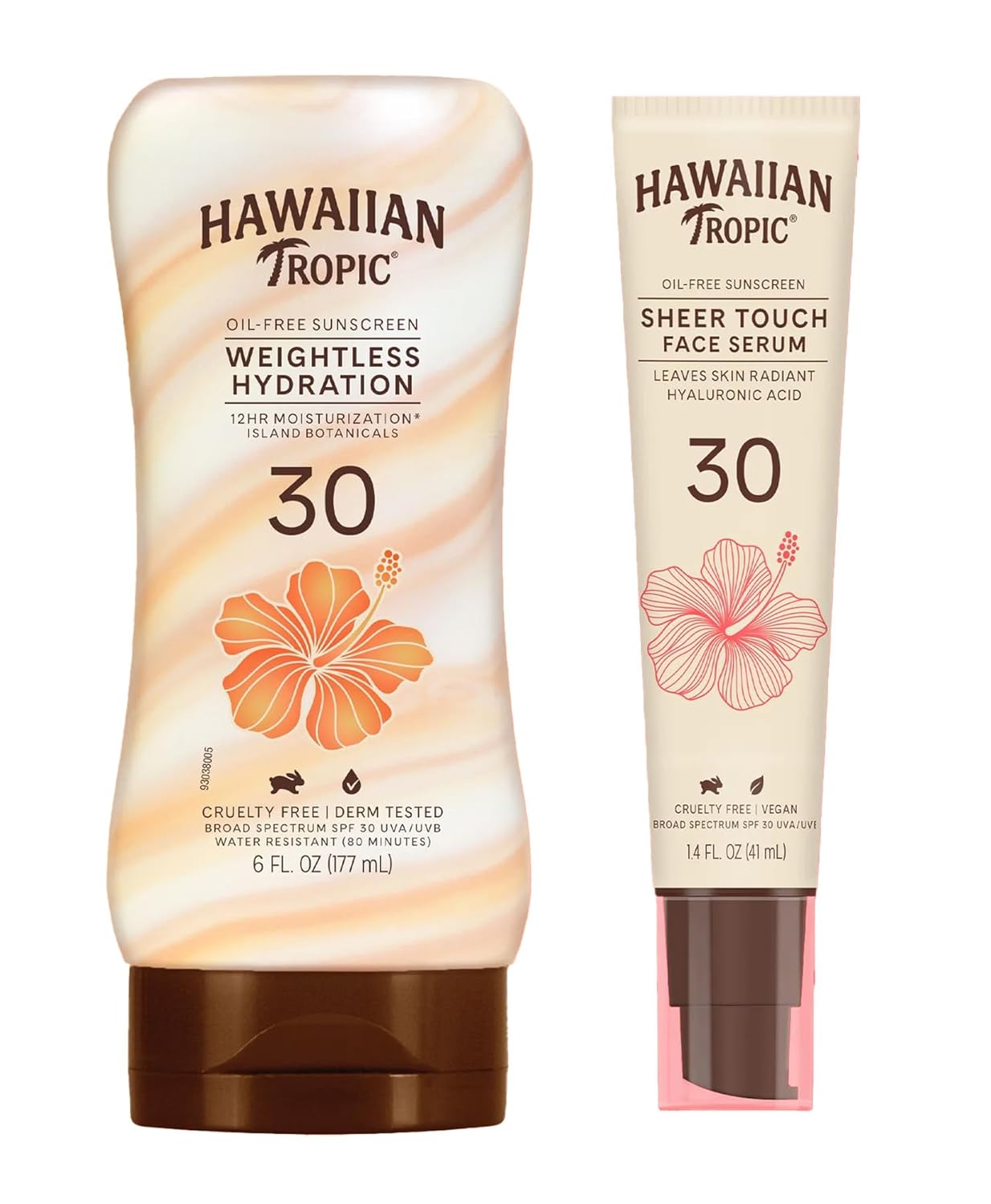 Hawaiian Tropic Loción de hidratación sin peso SPF 30 y Hawaiian Tropic Sheer Touch Protector solar facial suero facial SPF 30 paquete combinado