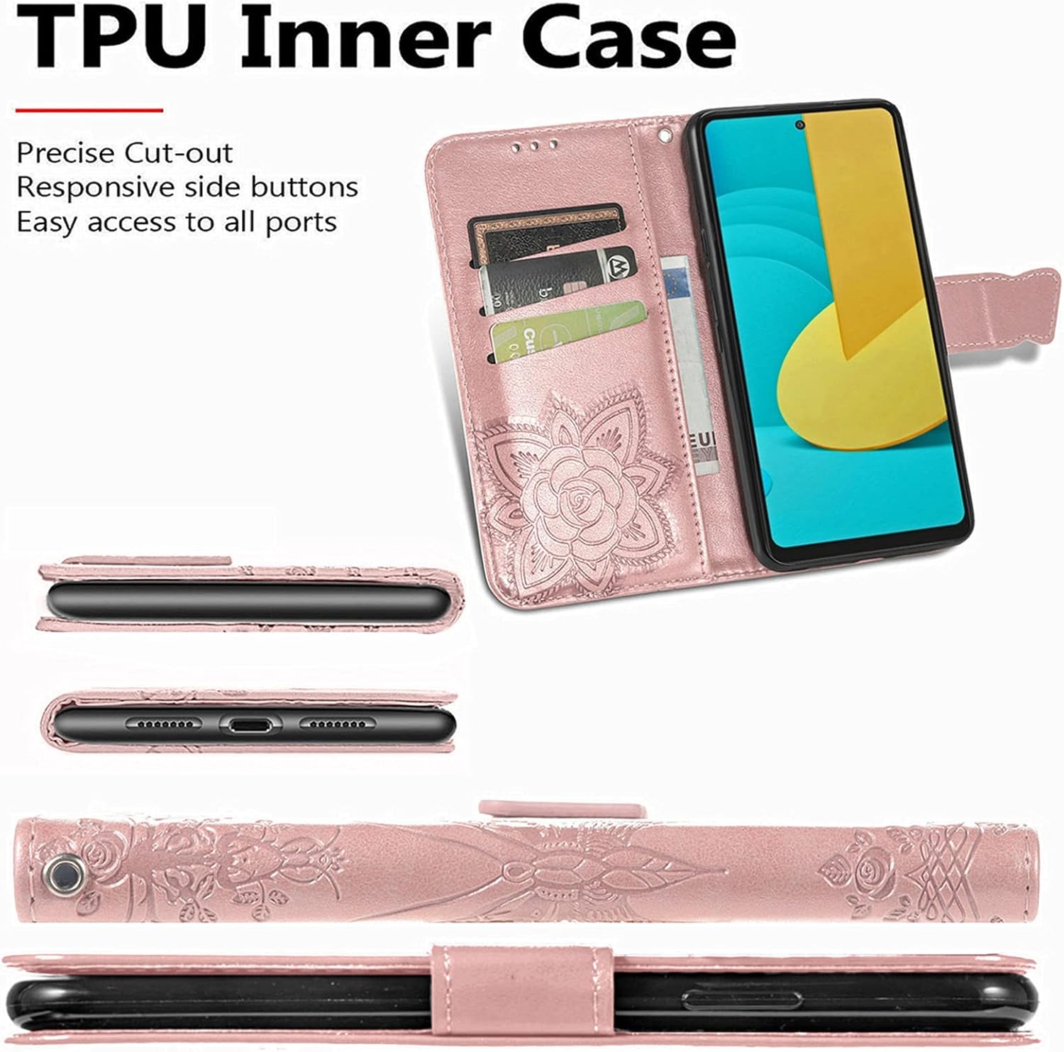 Ysnzaq Funda con patrón de mariposa en relieve para Xiaomi Redmi Note 12 4G (no 5G), funda de teléfono con función de cartera con diamantes de