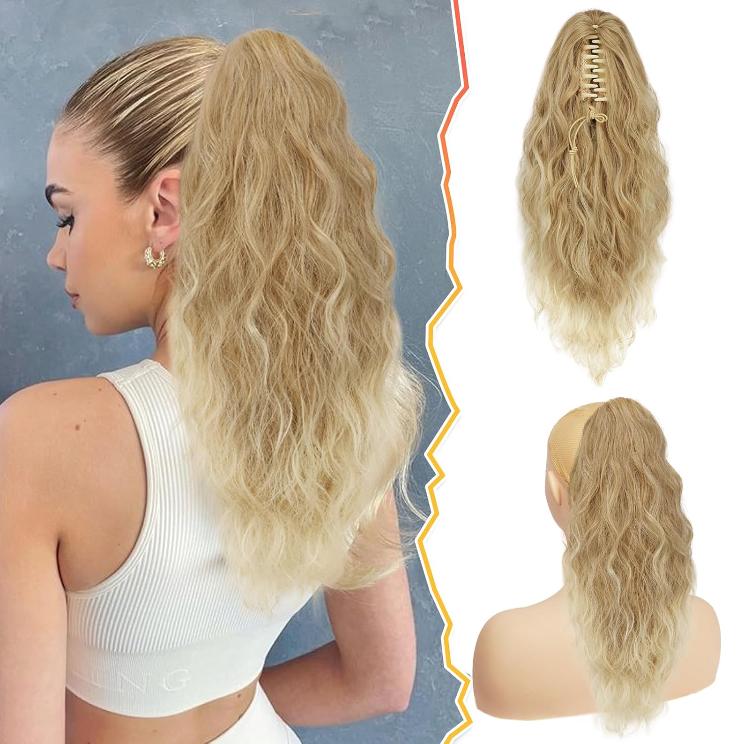 BARSDAR Extensión de cola de caballo rubia, extensiones de cola de caballo con clip de garra de 18 pulgadas para mujer, extensiones de cola de