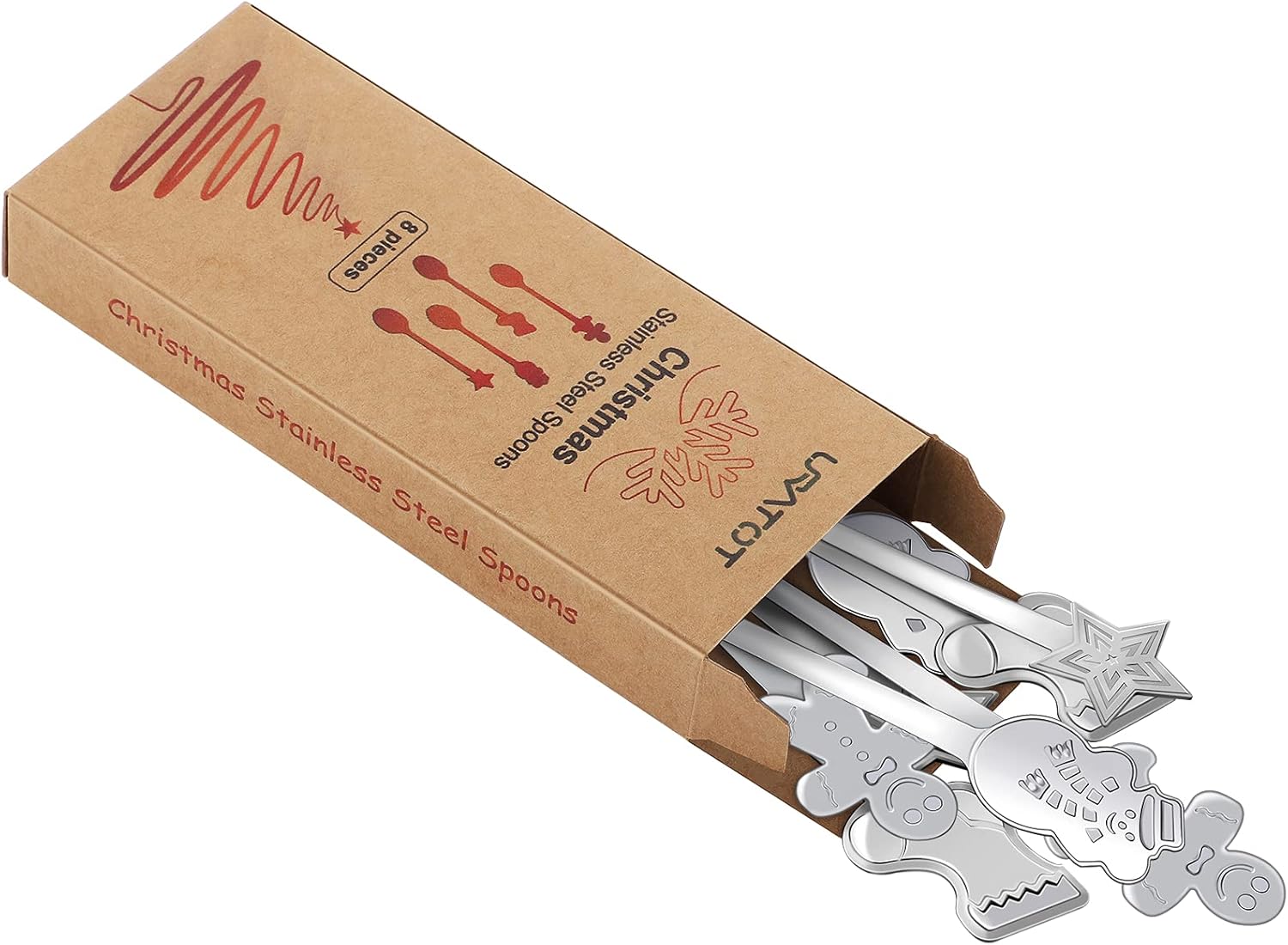 URATOT 8 cucharas de acero inoxidable para Navidad, café, té, postre, cucharas mezcladoras, rellenos de calcetines de Navidad