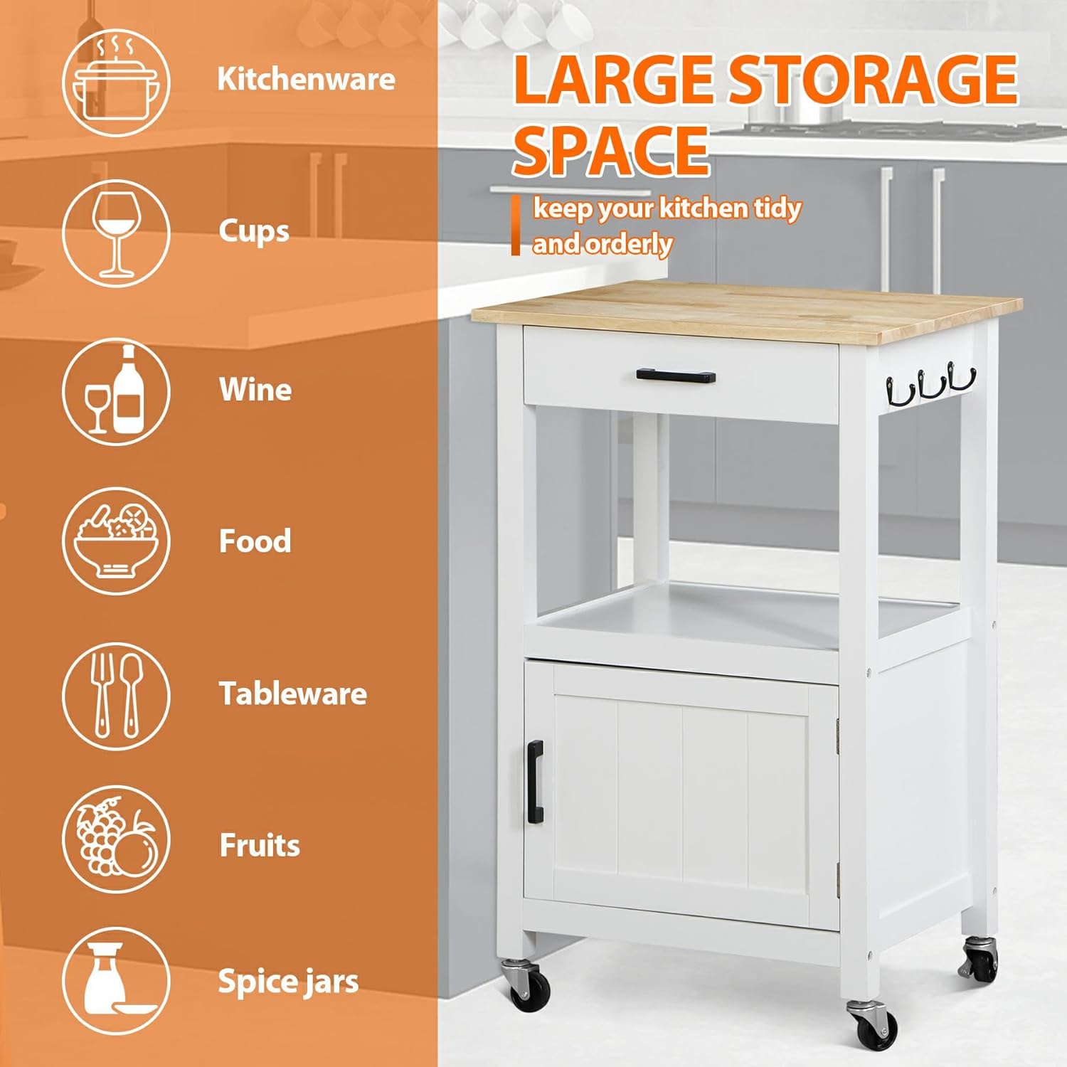 Nova Microdermabrasion Isla de cocina rodante con gabinete de una sola puerta, carrito de cocina con ruedas giratorias con estante de