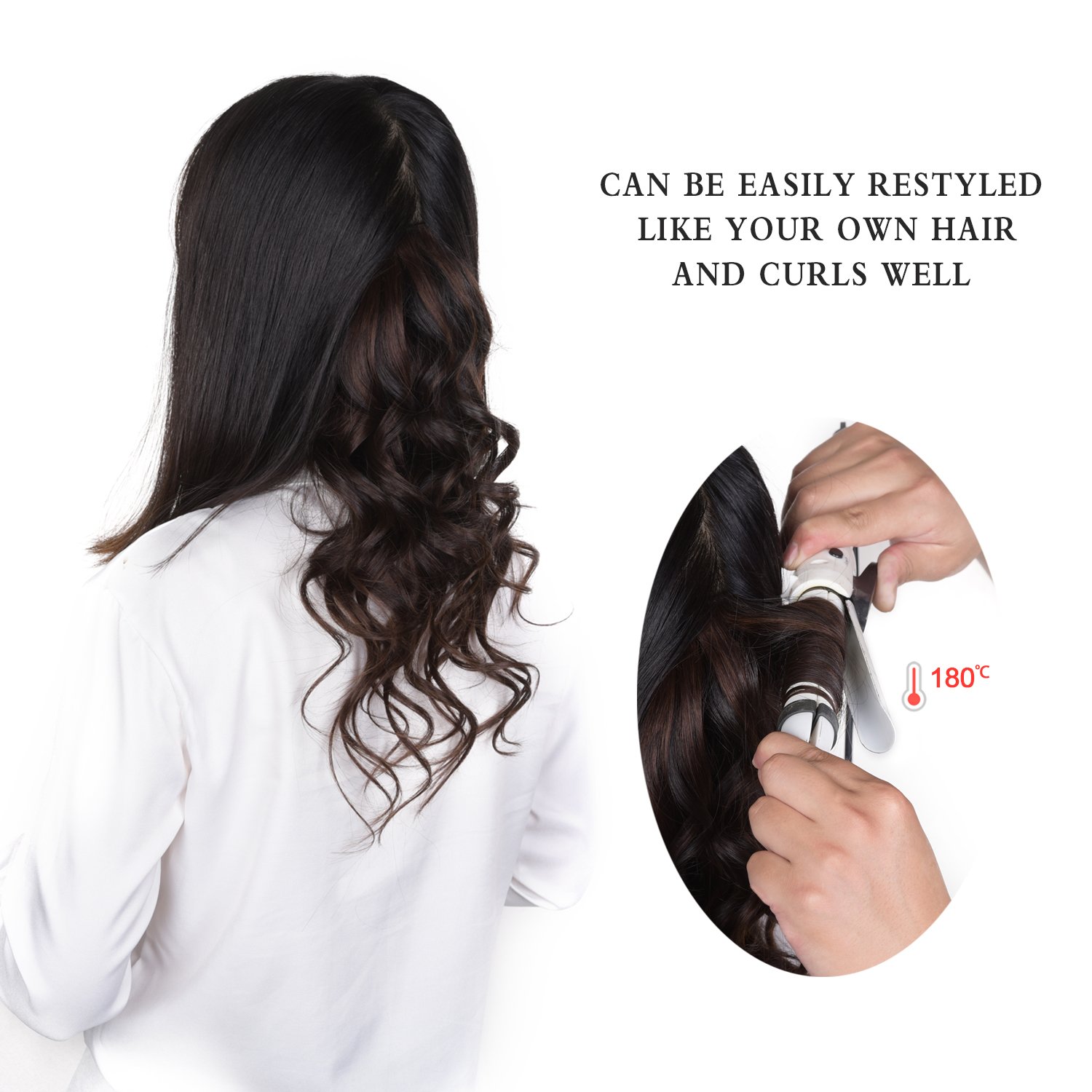 Extensiones de cabello humano Remy de 20 pulgadas con clip para mujer, extensiones de cabello humano largo, sedoso y liso, 2.65onzas, 4 piezas,