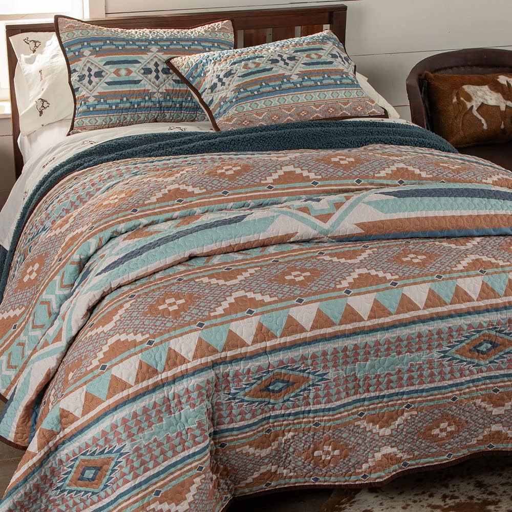 Rod’s Sedona Spring (juego de edredón) – Geométrico del suroeste – Turquesa azul óxido terracota – Juego de ropa de cama matrimonialQueen – (1)