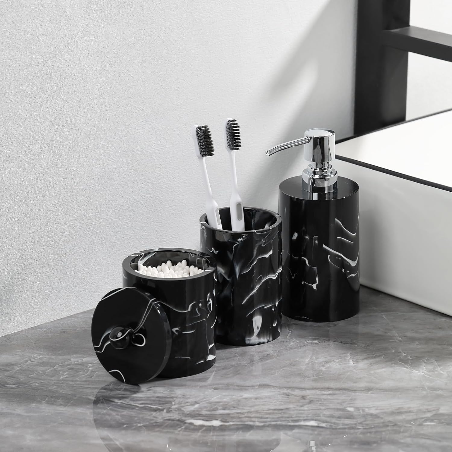 Juego de 4 piezas de accesorios para encimera de baño, dispensador de jabón de loción, accesorios organizadores de baño, soporte para cepillos de