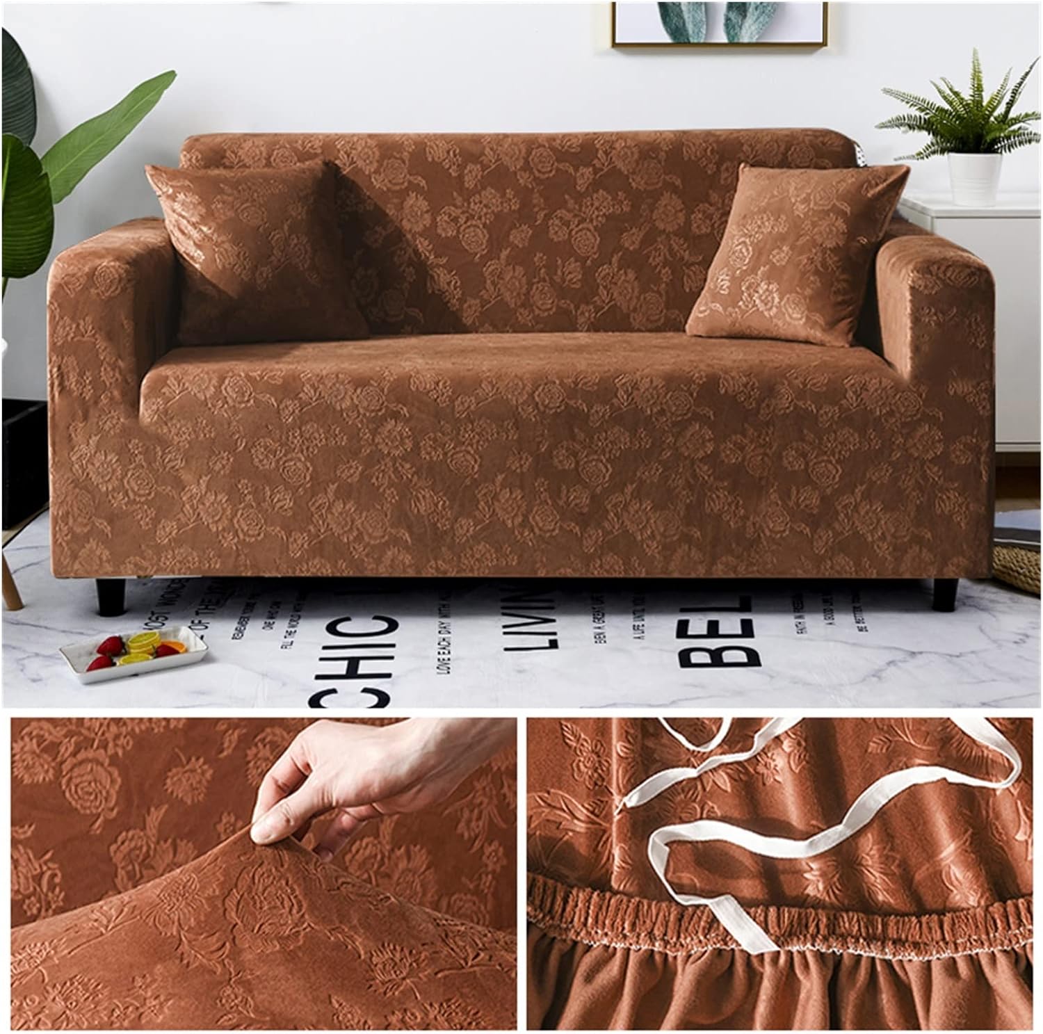Funda de sofá de tela de terciopelo elástica para sala de estar, funda de sofá, funda de sofá, sillón y toalla de sofá, juego de sofá de 1 pieza