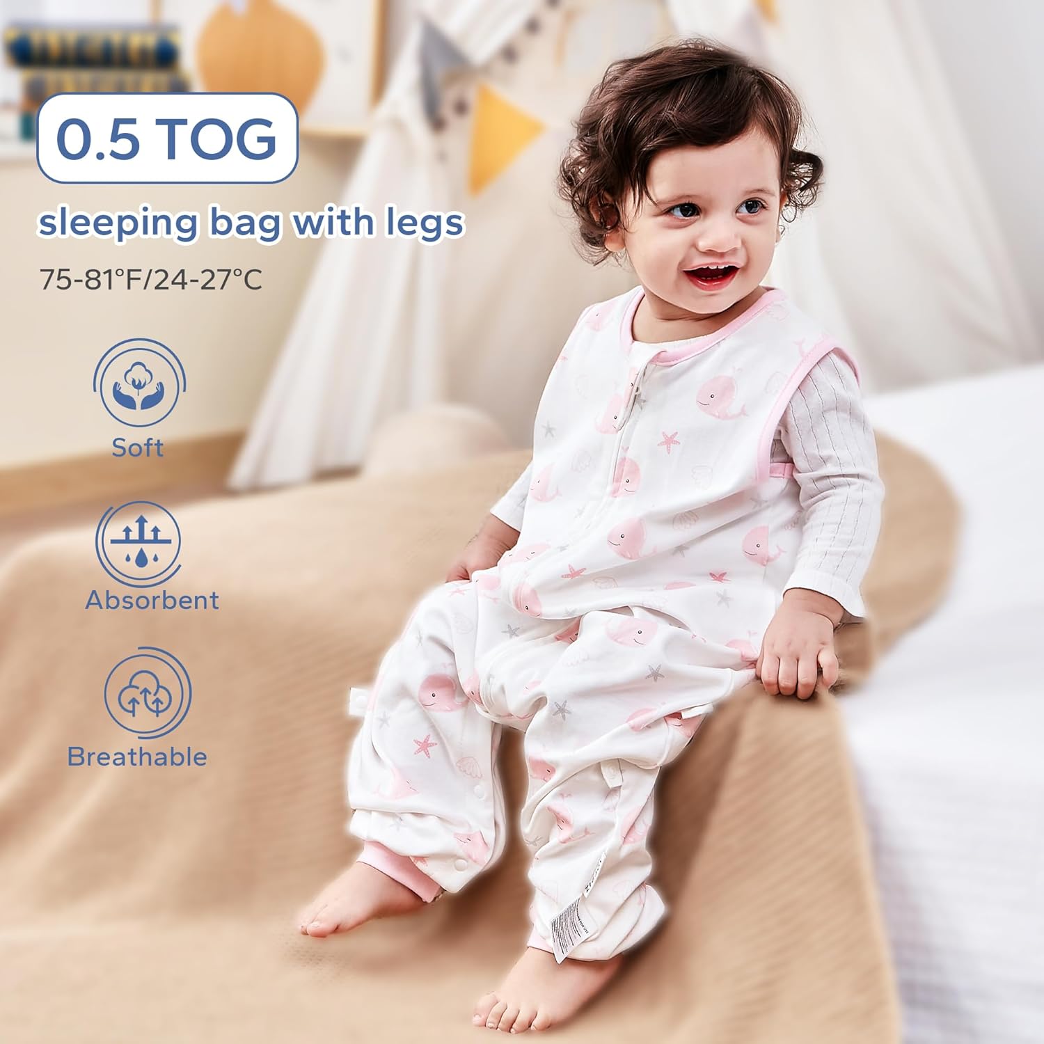 ZIGJOY Saco de dormir para niños pequeños con pies, 0.5 TOG, saco de dormir para bebé de 24 a 36 meses, 100% algodón, ligero, saco de dormir para