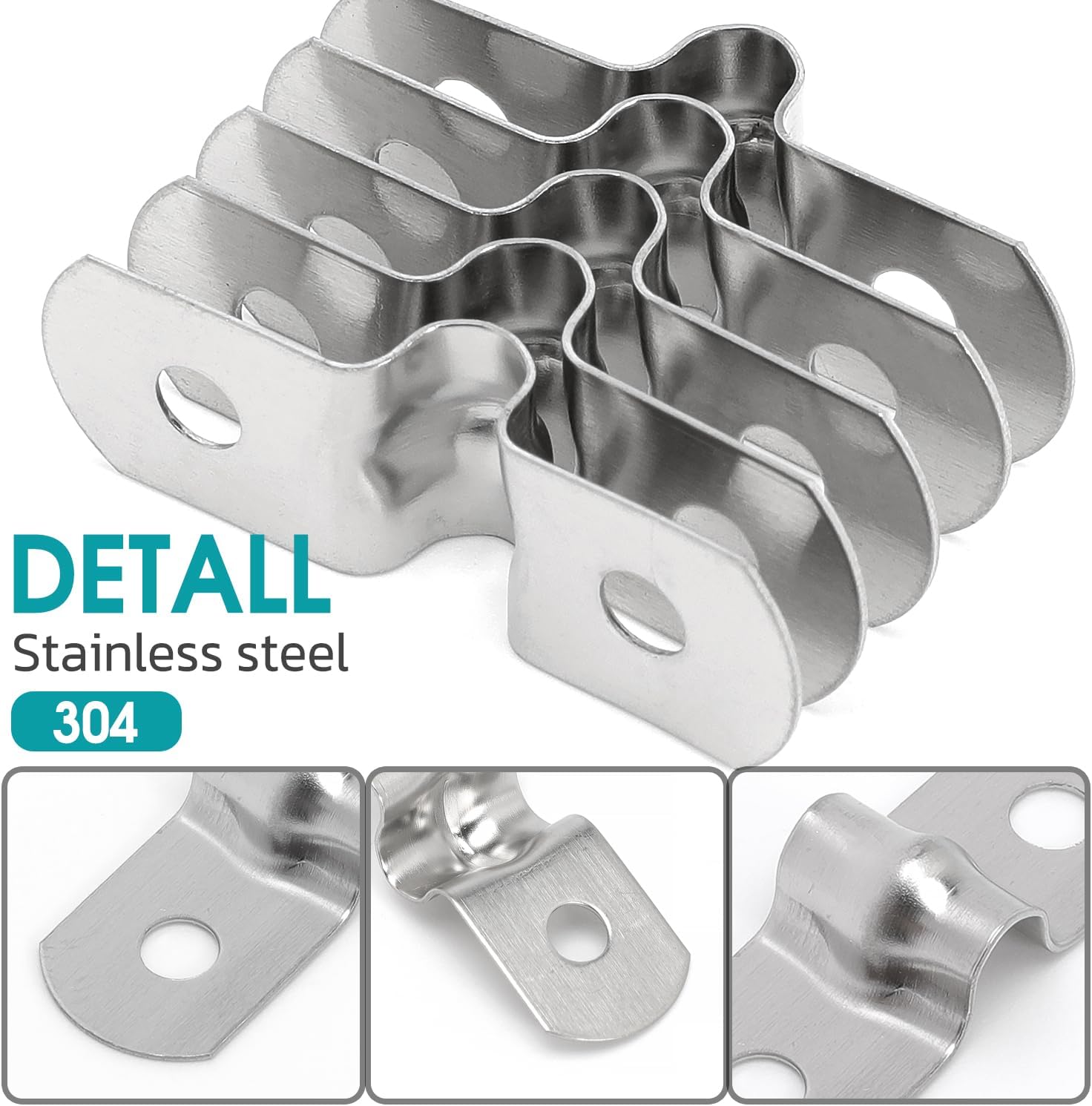 25 correas de tubo rígido de acero inoxidable M5 304 con dos agujeros, abrazaderas de tubo, soporte de tubería resistente para instalación de tubos,