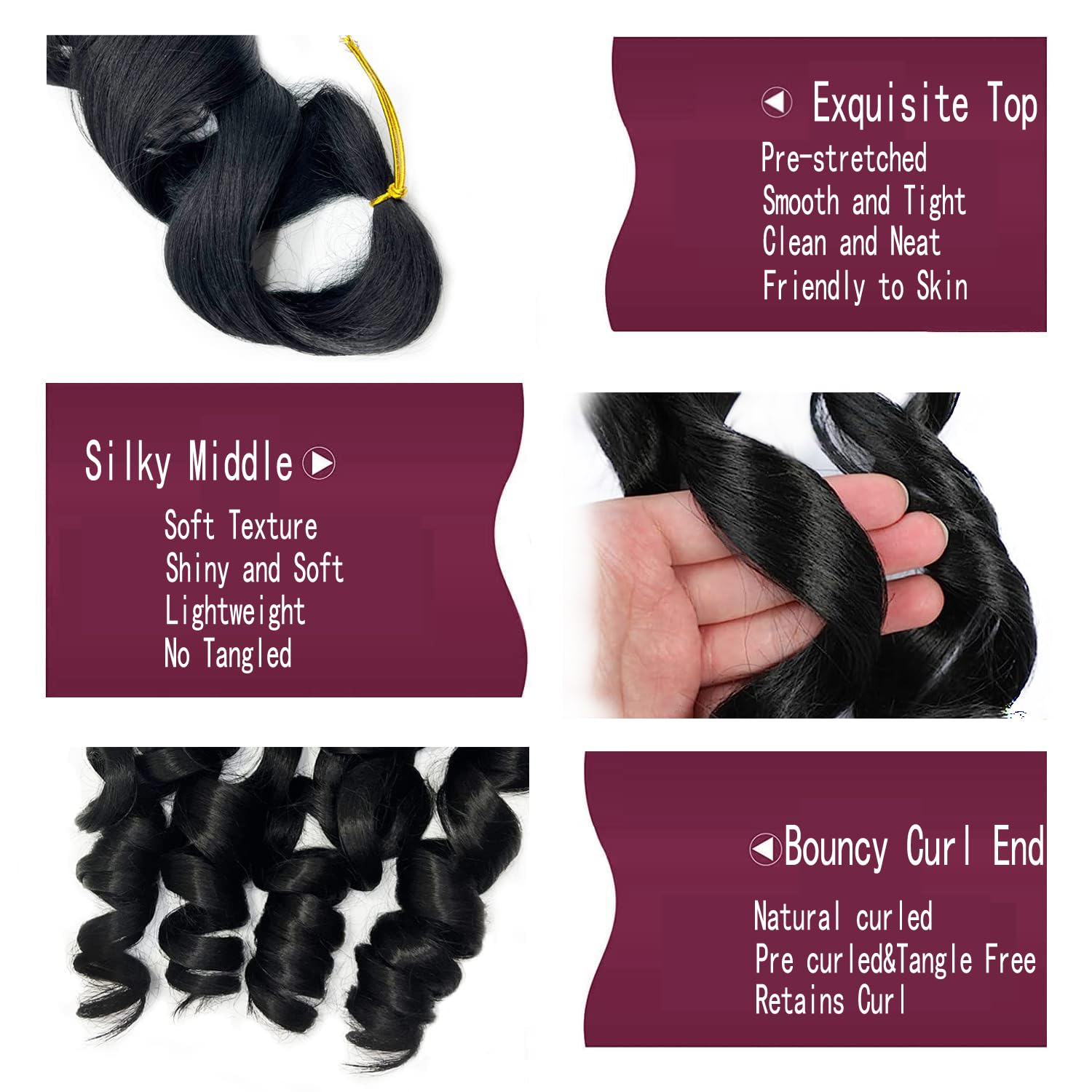 8 paquetes de cabello rizado francés trenzado de 24 pulgadas, ondulado, suelto, espiral, rizado, de ganchillo para mujeres negras, cabello trenzado