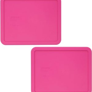 Pyrex 7212-PC Tapa de almacenamiento rectangular de plástico rosa, fabricada en Estados Unidos, paquete de 2 Pyrex 7212-PC Tapa de almacenamiento rectangular de plástico rosa, fabricada en Estados Unidos, paquete de 2