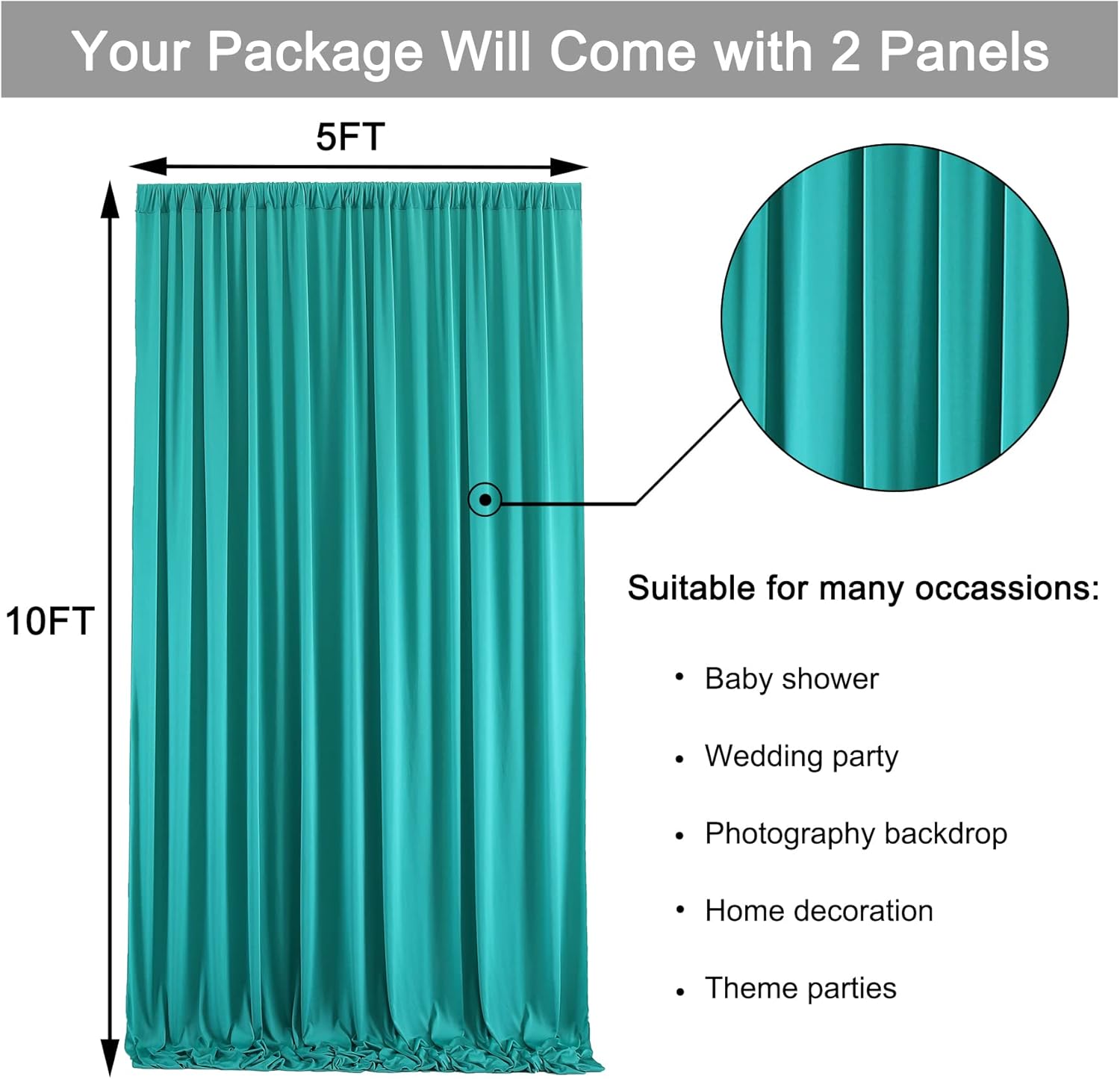 Cortinas de fondo turquesa sin arrugas, de 10 x 10 pies, cortinas de fondo de poliéster turquesa, decoraciones de fondo para fiesta