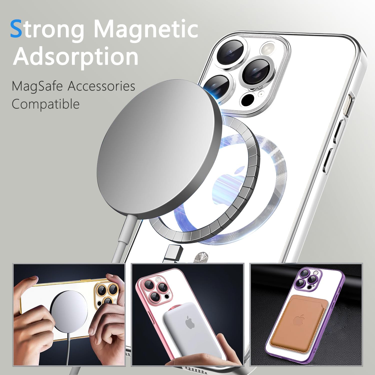 Misscase Funda MagSafe para iPhone 15 Pro Max con protector de lente de cámara, protección completa, funda magnética transparente compatible con