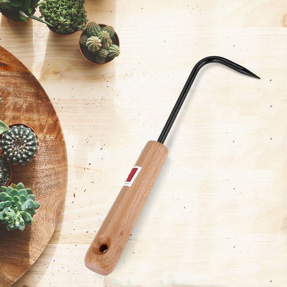 AYNEFY Gancho de raíz de bonsái, rastrillo de jardinería con mango de madera, herramienta de recogida de raíces de bonsái, herramienta de trasplante