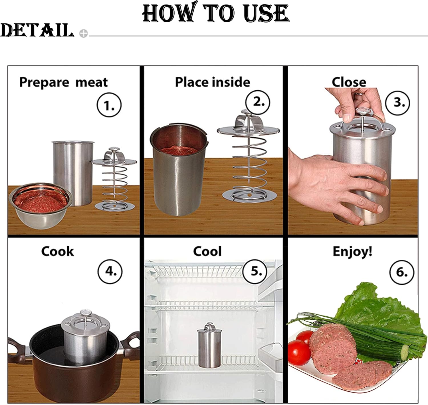 Molpafe Herramienta de prensa de carne de acero inoxidable para carne de jamón con termómetro, 20 bolsas de papel sándwich, molde de prensa para