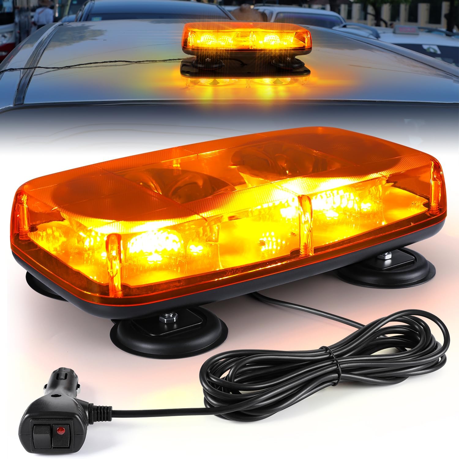 RONSTA Luces estroboscópicas LED de emergencia en el techo, 12V-24V ámbar 48 luces LED intermitentes de seguridad con magnético y cable recto de 16