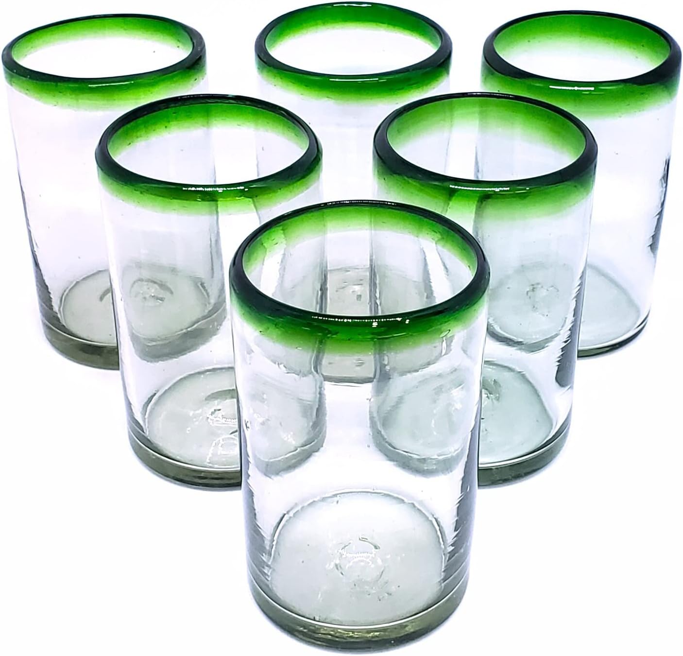 Vasos para beber con borde verde esmeralda de 14 onzas (juego de 6), vidrio reciclado, sin plomo, sin toxinas (beber)