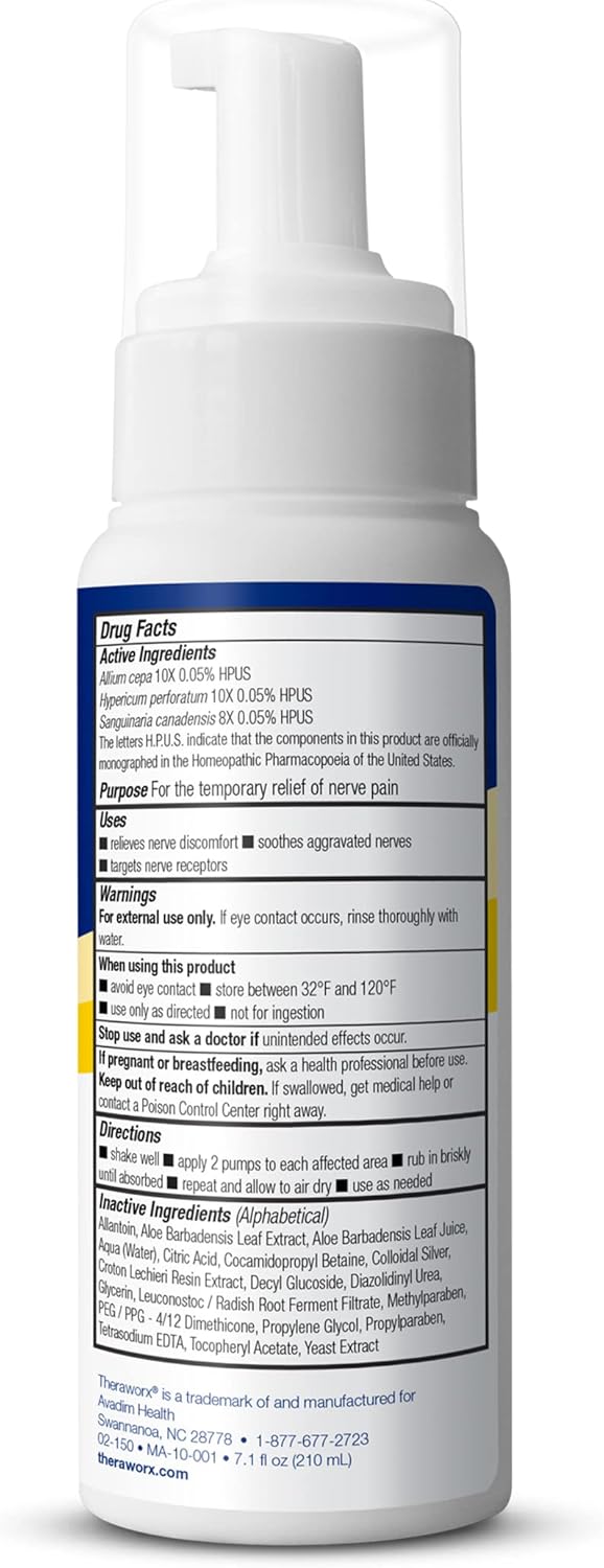 Theraworx Espuma de alivio nervioso de acción rápida para aliviar molestias nerviosas agravadas – 7.1 oz – 1 unidad