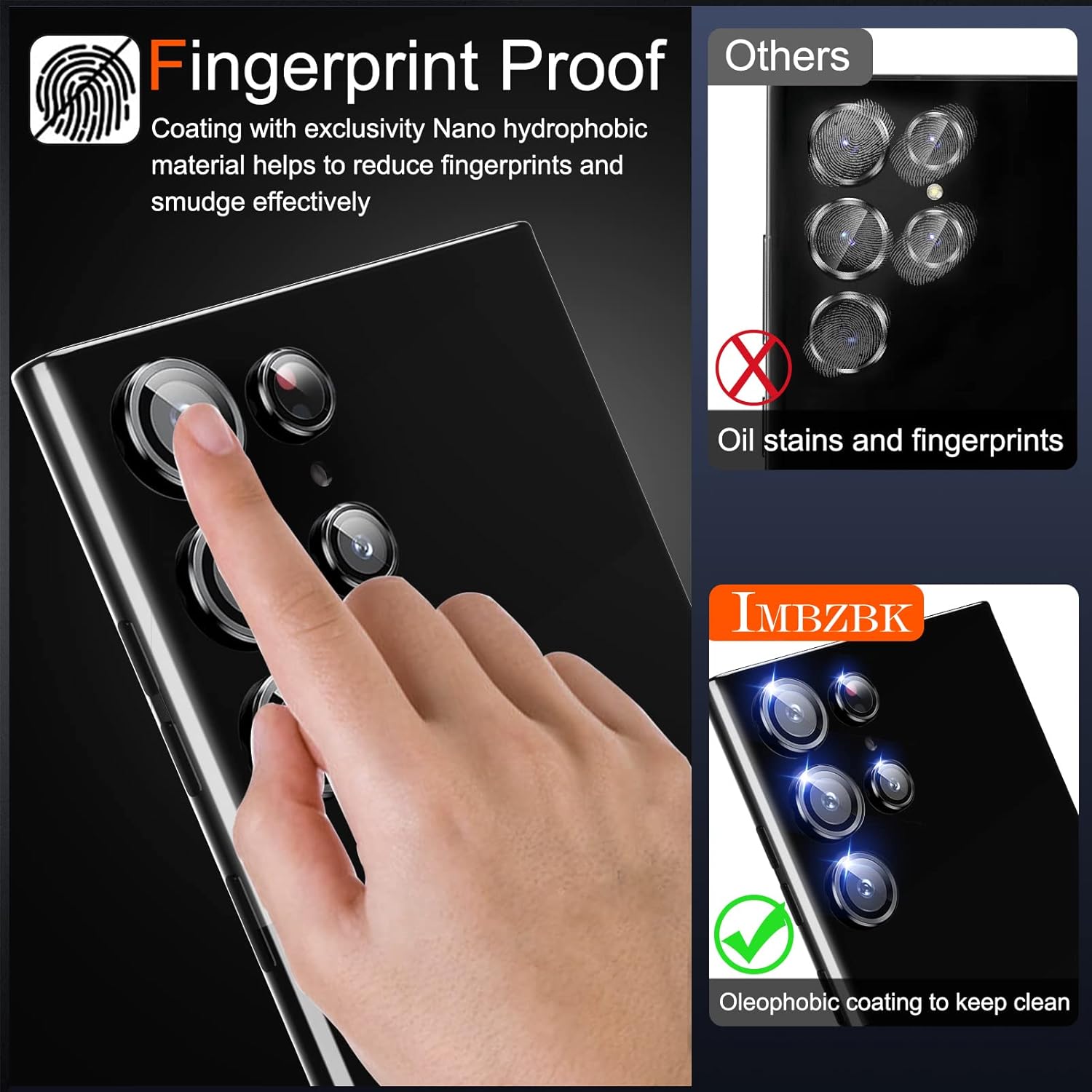 IMBZBK Protector de lente de cámara de vidrio templado para Samsung Galaxy S23 Ultra, 5+5 unidades, color negro