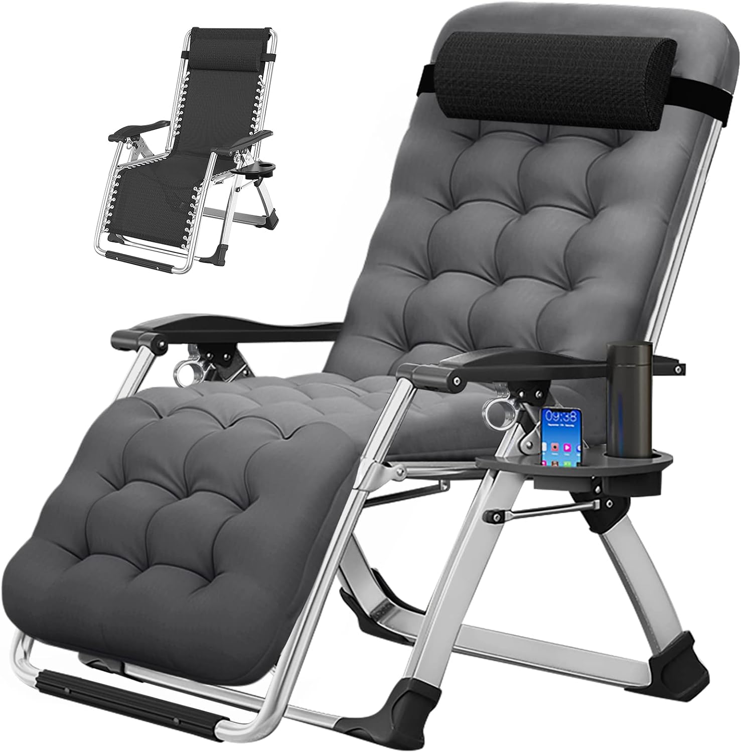 MOPHOTO Silla Zero Gravity, silla de descanso acolchada para exteriores con mesa auxiliar, silla reclinable de gravedad cero, silla reclinable para