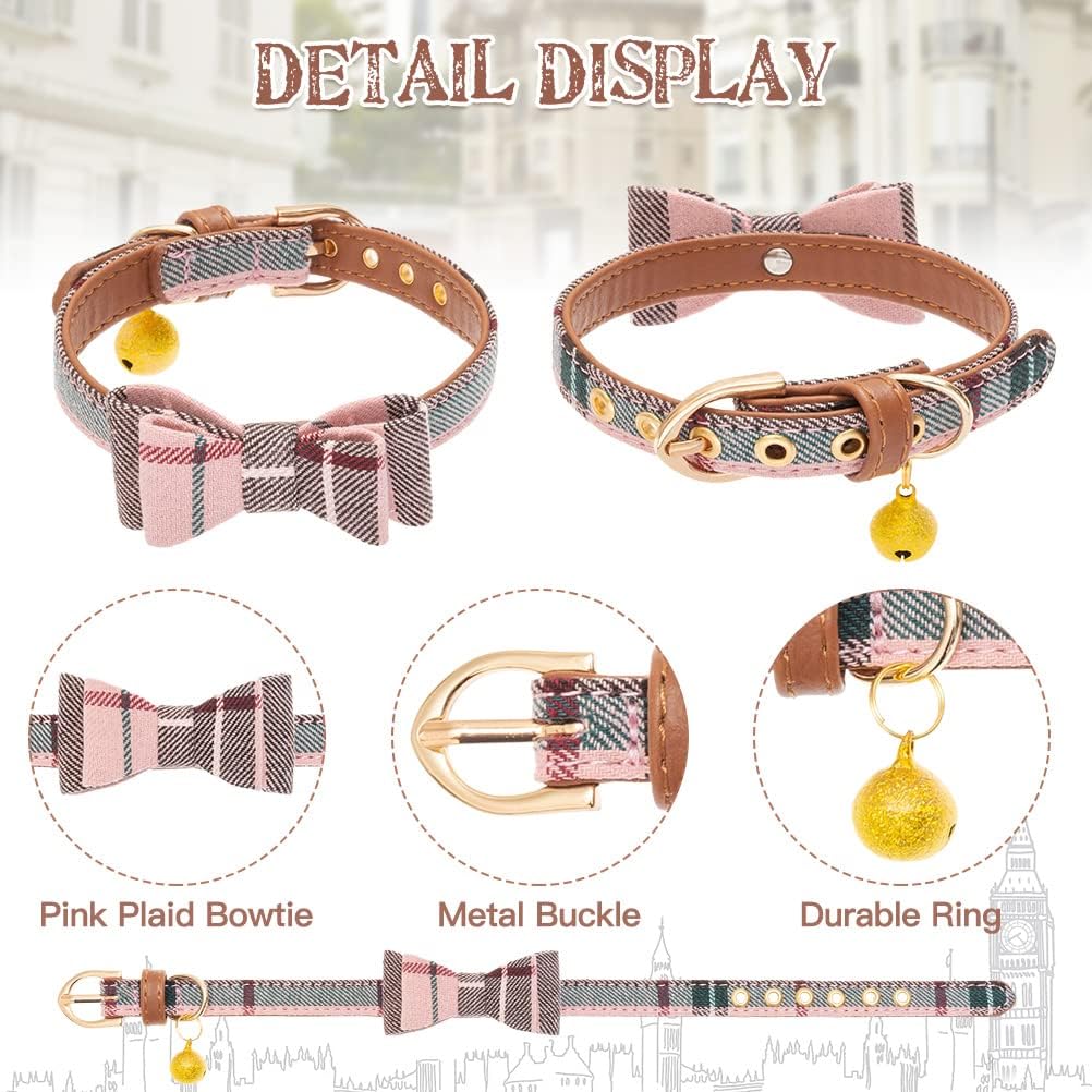 EXPAWLORER Juego de collar y correa para perro, corbata clásica a cuadros para perro y collar bandana con campana, correa para perro sin enredos,
