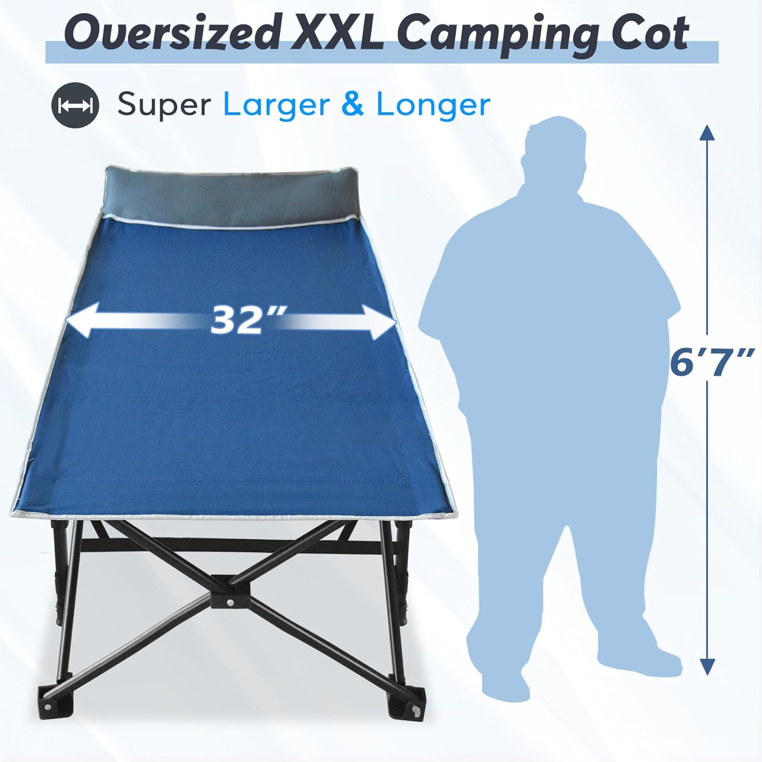 Slendor Catre de campamento plegable XXL para adultos, 79 pulgadas de largo x 32 pulgadas de ancho x 19 pulgadas de alto, catre de campamento de