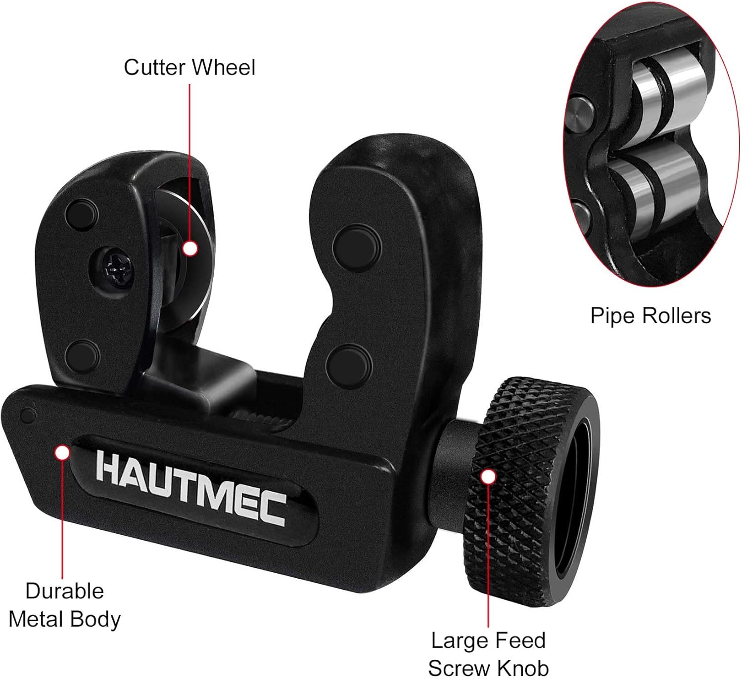 Hautmec Cortador de tubos Pro Compact de alta resistencia, cortador de tubos de 18 a 1-18 pulgadas de diámetro exterior (0.118-1.181 in), cortador