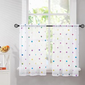 Urban Lotus Cortinas de cocina semitransparentes blancas para comedor de 45 pulgadas de largo, cortinas coloridas con estampado de lunares Urban Lotus Cortinas de cocina semitransparentes blancas para comedor de 45 pulgadas de largo, cortinas coloridas con estampado de lunares