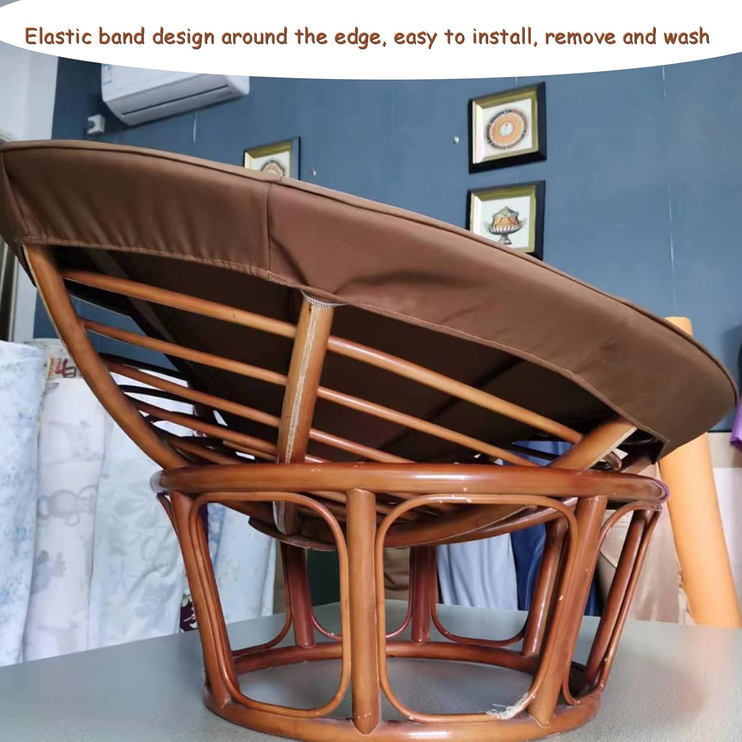 Papasan – Funda de cojín para silla, cojín para interiores y exteriores, impermeable, con banda elástica diseñada para cojín Papasan (para 41  47