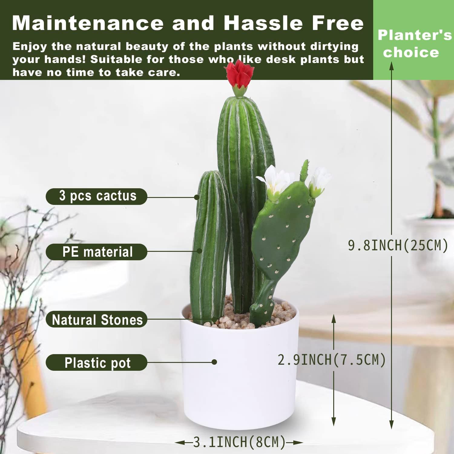 Cactus artificial de flores artificiales, suculentas, planta suculenta falsa de 9.8 pulgadas para decoración de escritorio, hogar, oficina, 1 unidad