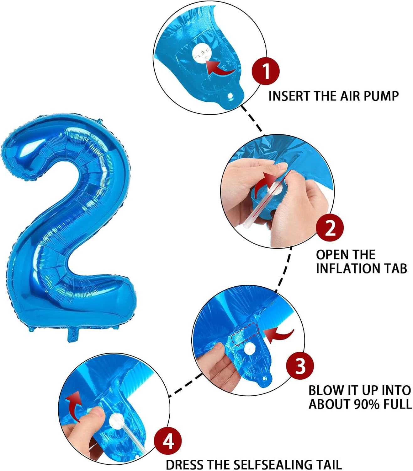Globo de 2 números azul de 40 pulgadas de Mylar grande de papel de aluminio para niños de 2 años de edad, decoración de fiesta de cumpleaños, boda,