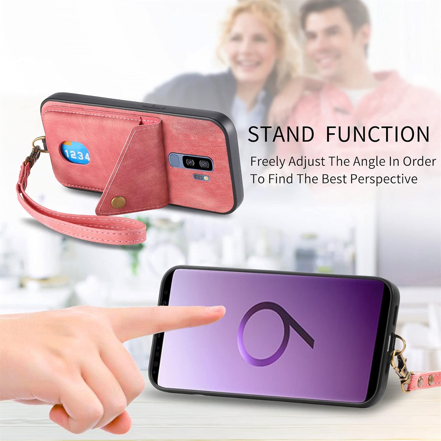 Asuwish Funda de teléfono para Samsung Galaxy S9 Plus con protector de pantalla de vidrio templado y correa para la muñeca, soporte para tarjeta de