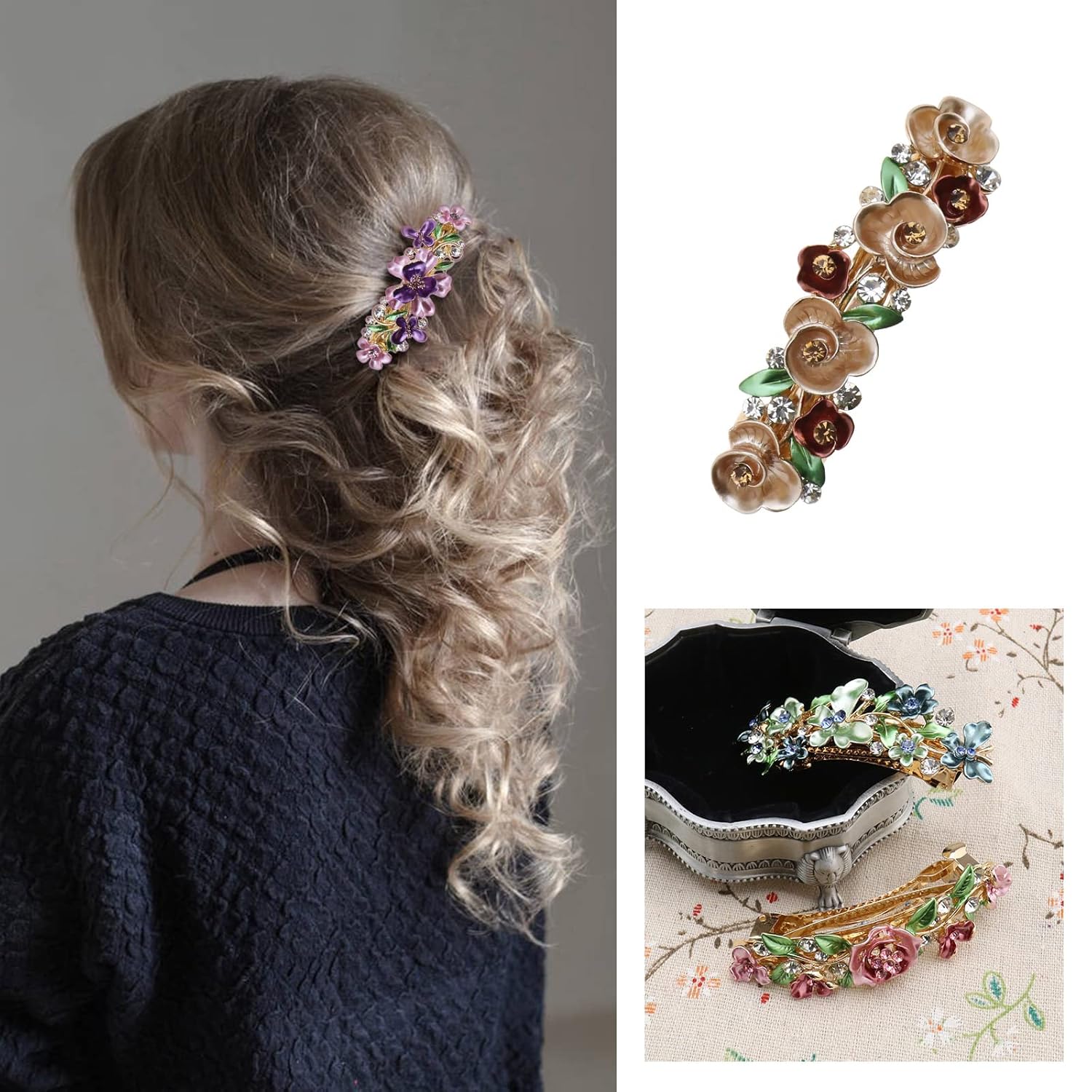 SING F LTD 4 pasadores franceses elegantes con diseño de flores de metal para decoración de cabello, broches para el cabello, pasadores para el