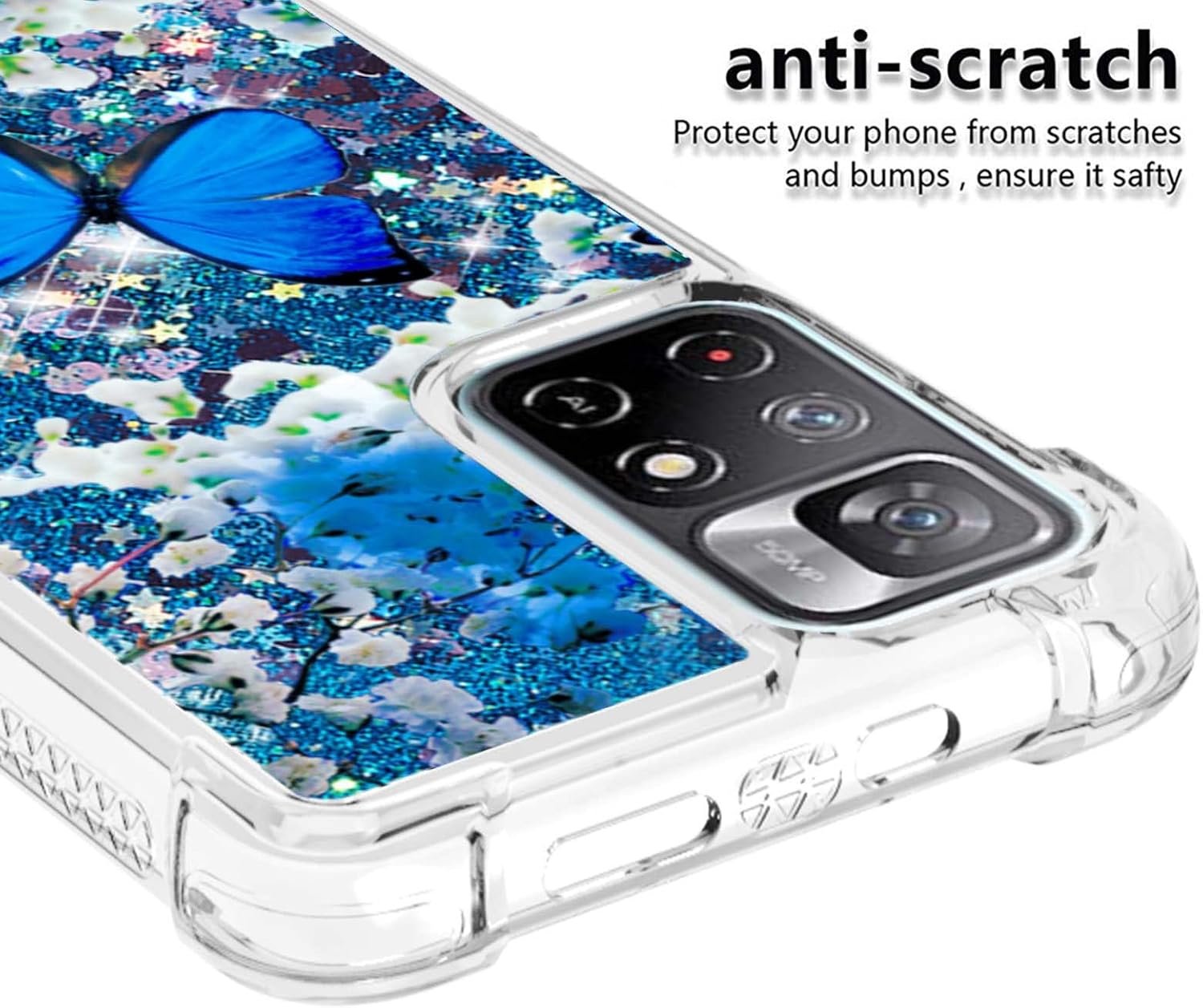 Compatible con Xiaomi Redmi Note 11 5G Funda brillante transparente suave TPU dibujos animados lindo arenas movedizas con líquido brillante que