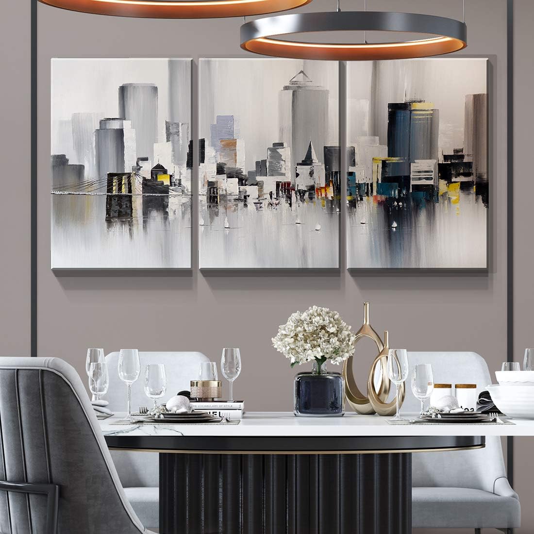 Denozer – 3 paneles de impresiones artísticas en lienzo para pared – Impresiones modernas de Nueva York, coloridas imágenes abstractas del puente de