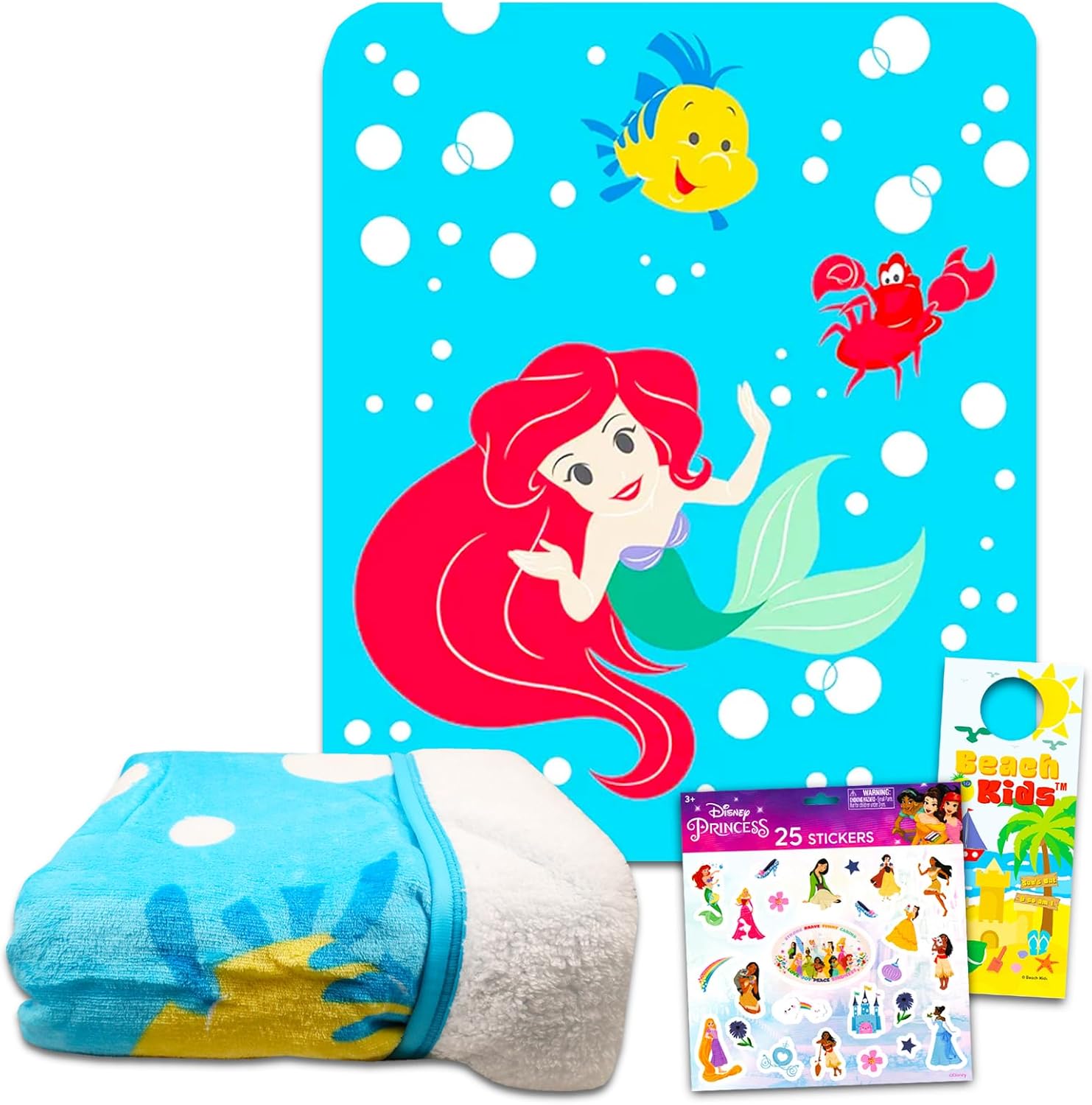 Disney Juego de manta de forro polar de La Sirenita Ariel con calcomanías adicionales y más para bebés, niños pequeños  Manta de forro polar de La