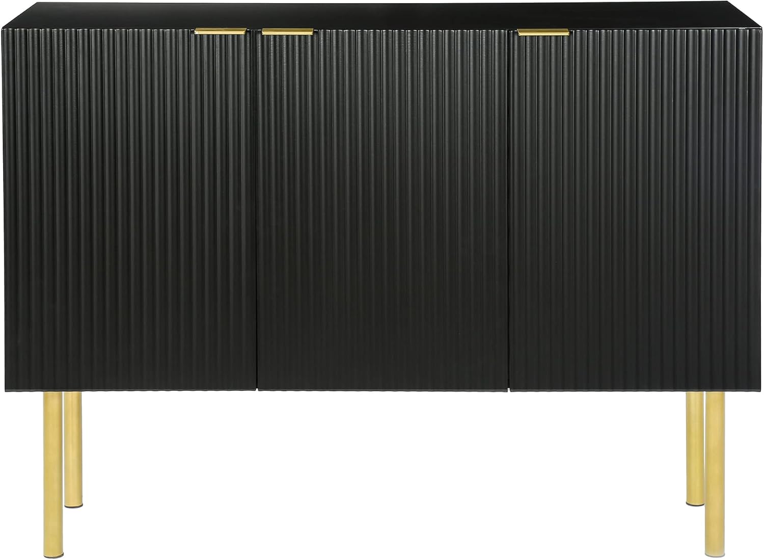 LUMISOL Aparador de cocina con 4 patas de metal dorado, armario de almacenamiento moderno con 3 puertas de línea recta y estante ajustable para sala